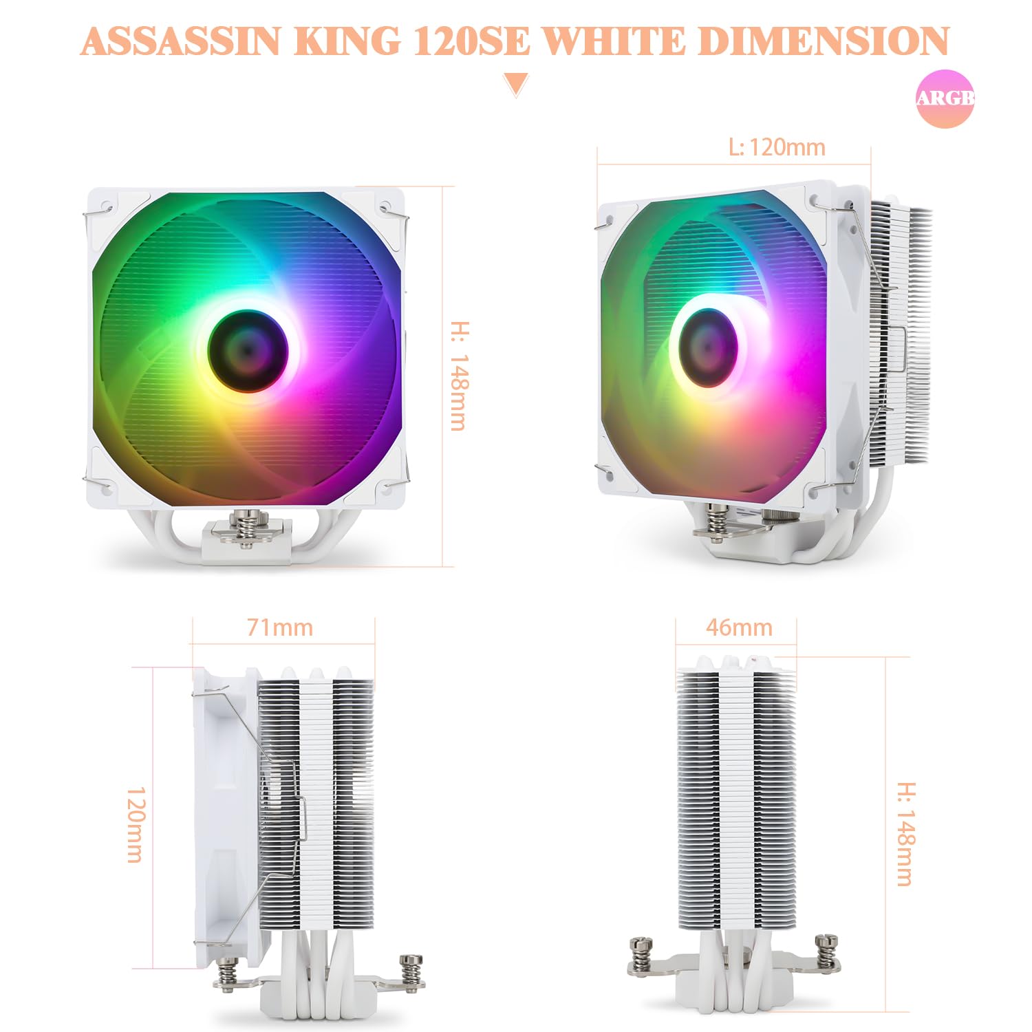 Thumbnail 4 de TR Assassin King 120 SE White ARGB CPU-Luftkühler (5 Heatpipes, PWM, TL-C12CW-S) für AMD AM4/AM5 & Intel 115x/1200/1700