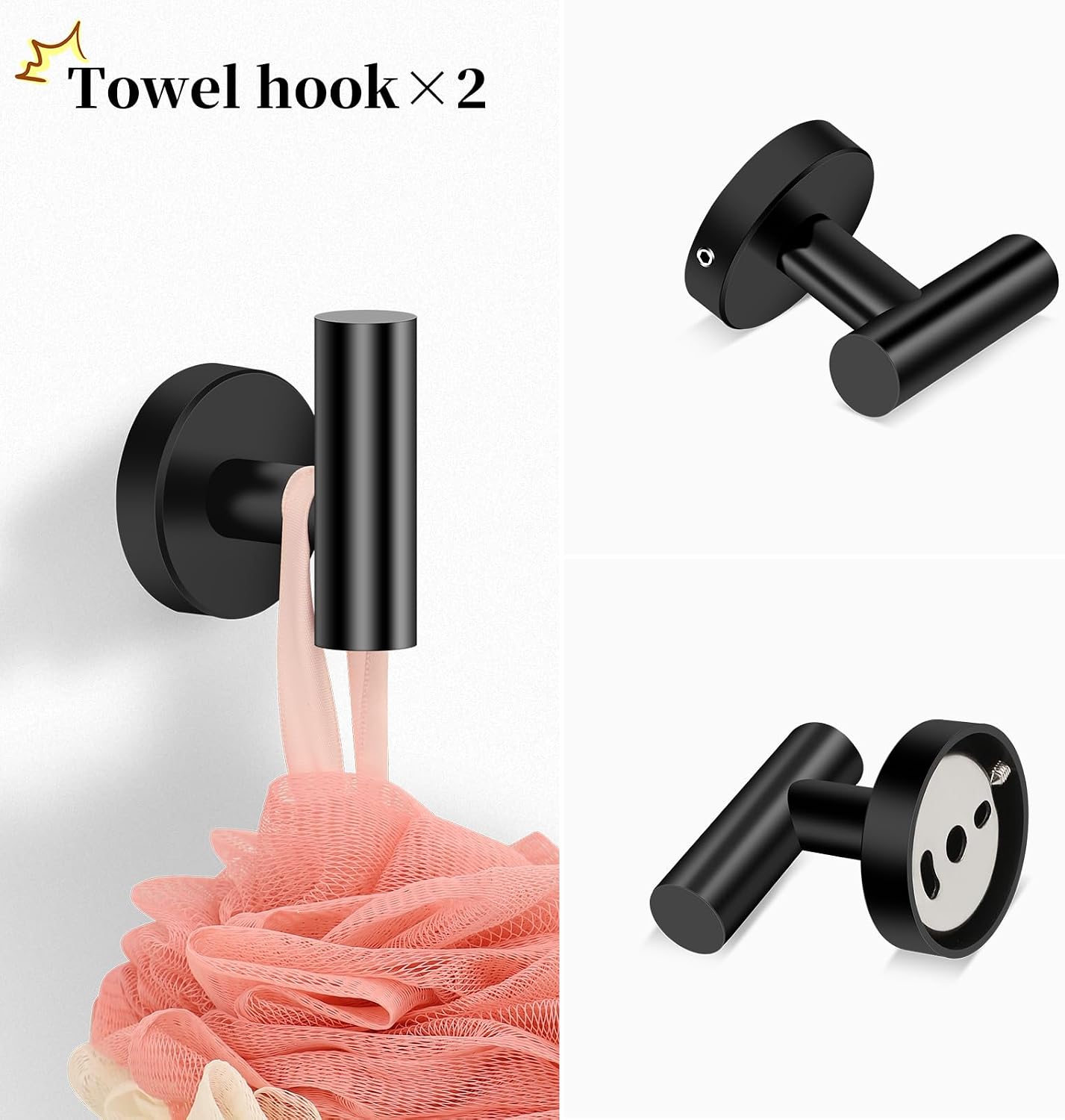 Detalle 1 de Ntipox YM0423 Matte Black 5-Piece Bathroom Hardware Set, 24-Inch Towel Bar