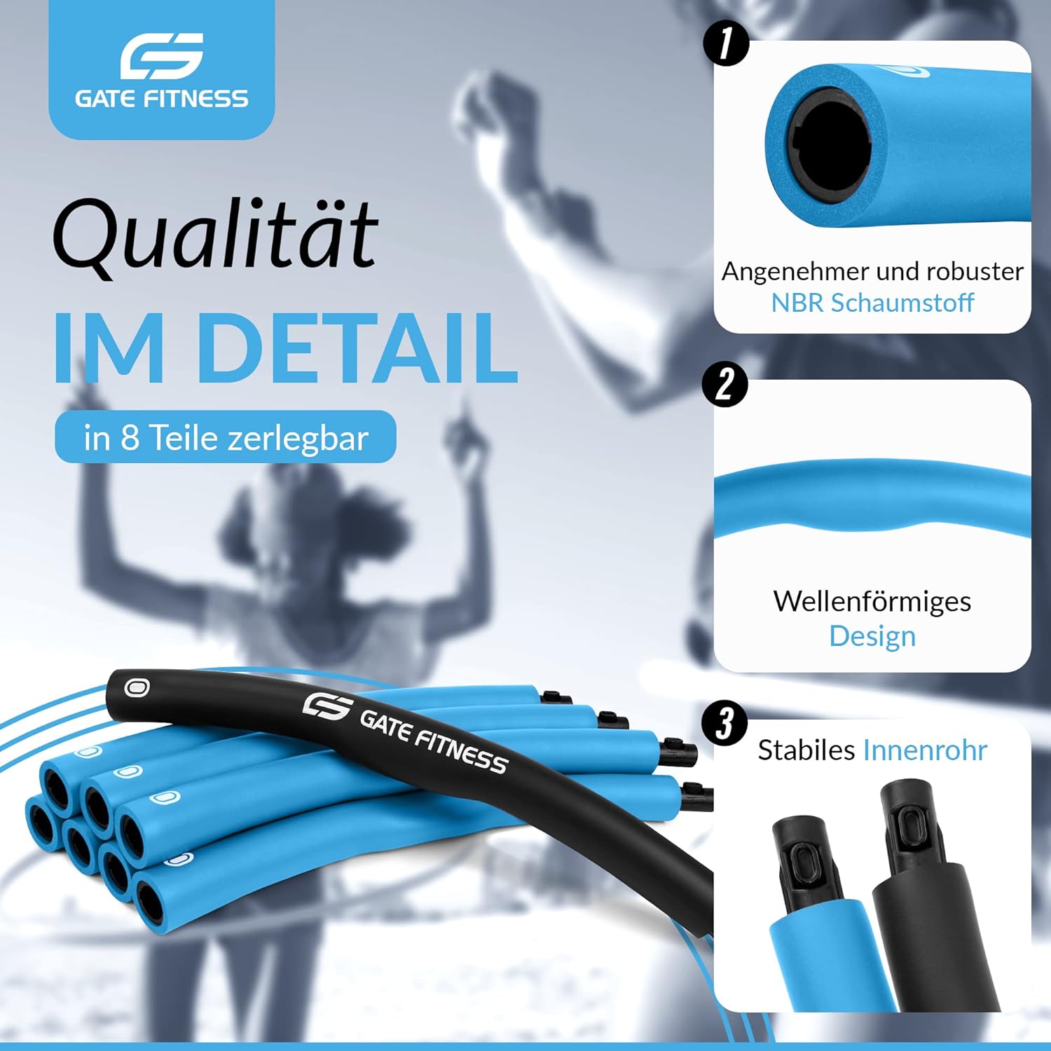Thumbnail 4 de GATE FITNESS Hula Hoop Reifen für Erwachsene & Kinder mit Schaumstoff – 6 bis 8 Segmente, 1,2–2 kg
