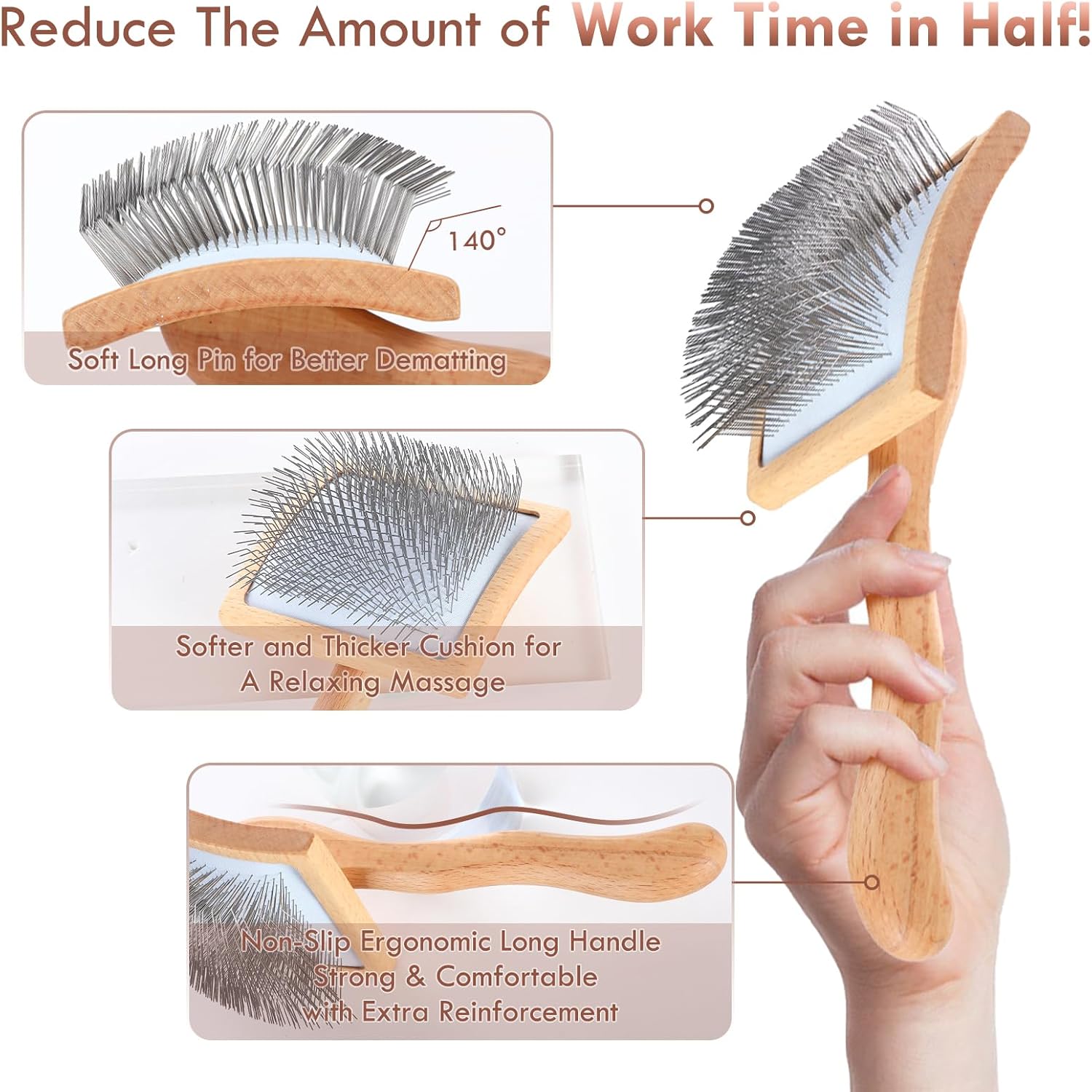 Detalle de COZYGIFT Dog Slicker Brush for Dogs – Long-Hair Doodle Brush with 2‑in‑1 Detangling Comb