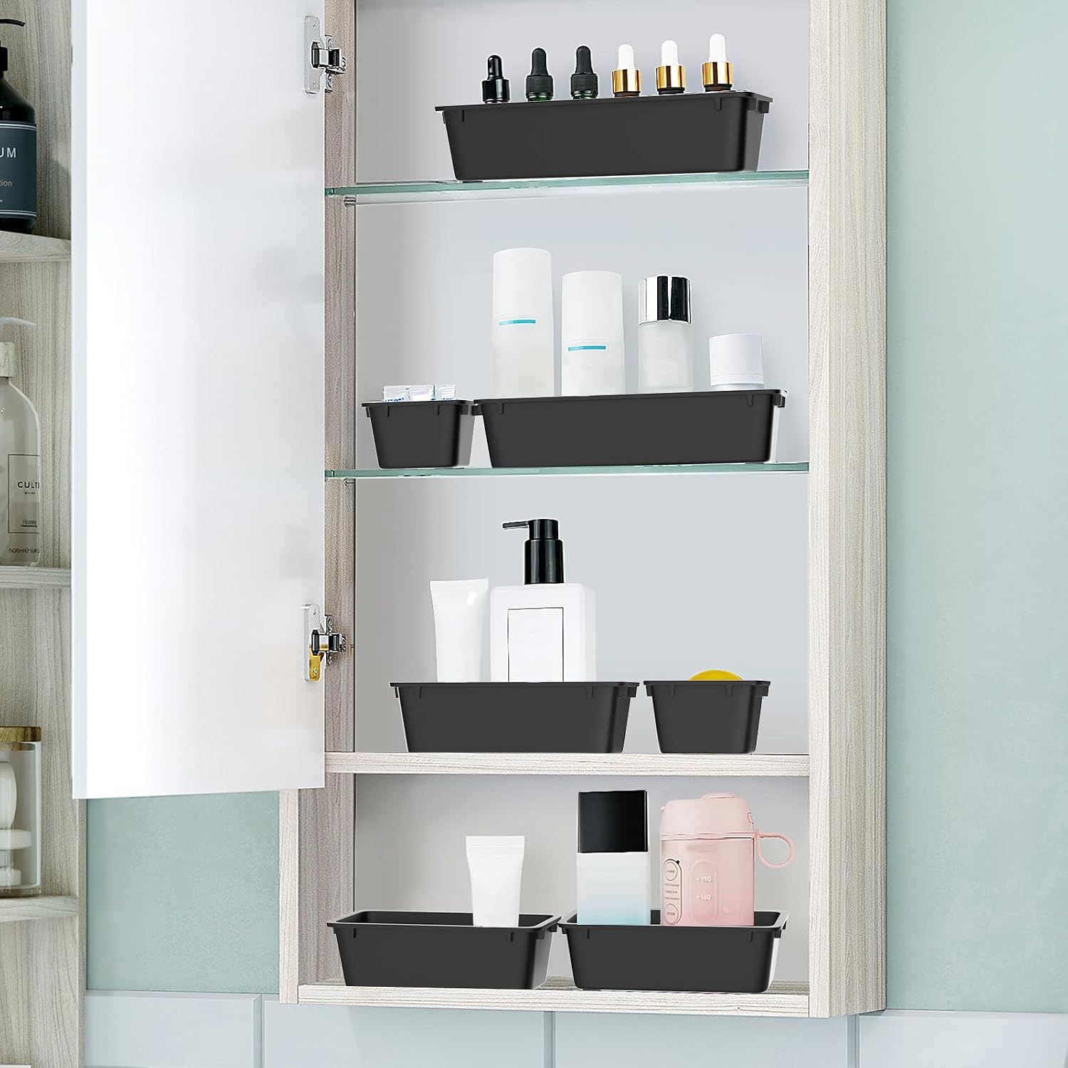 Detalle de WOWBOX 25-Piece Plastic Drawer Organizer Set, Deep Black, Stackable Bins