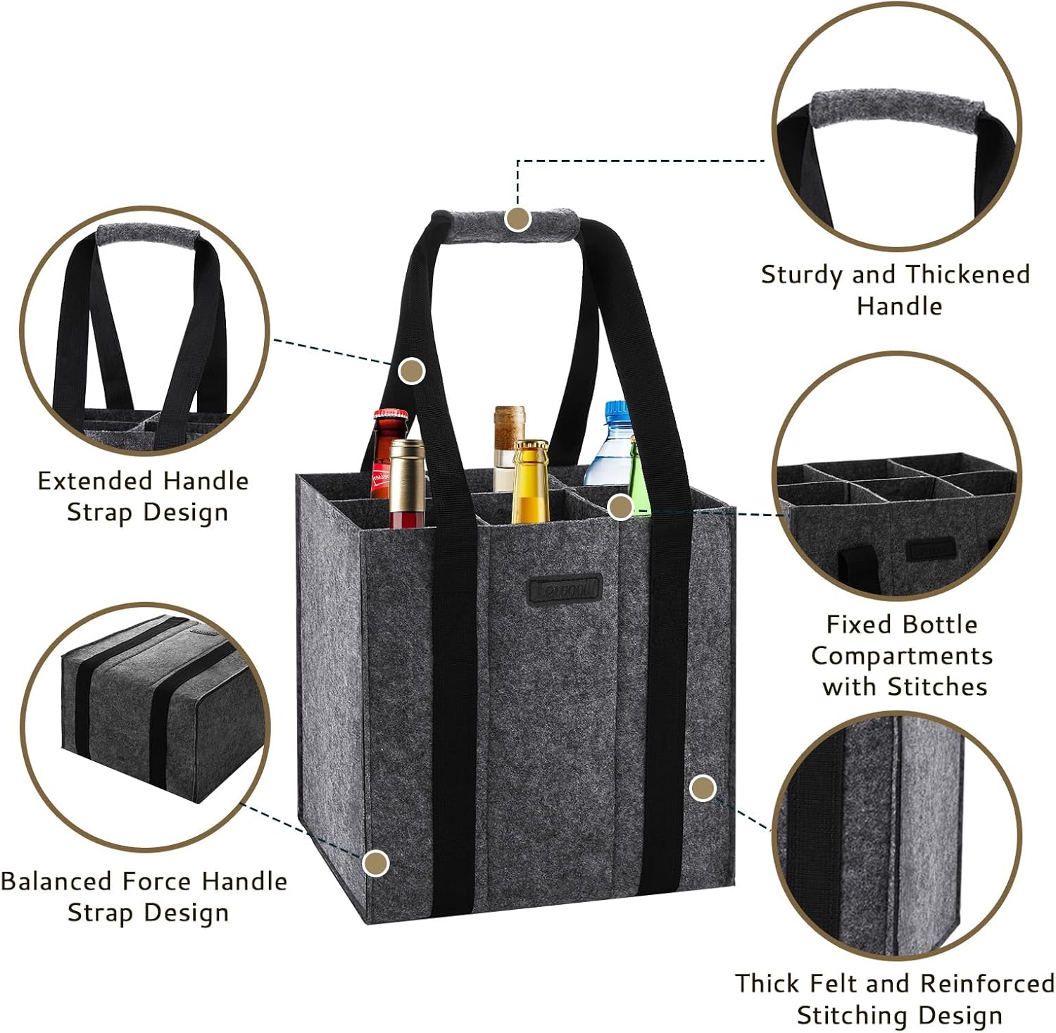 Detalle 2 de Lewooilt Wine Carrier Bag 6 Bottles felt