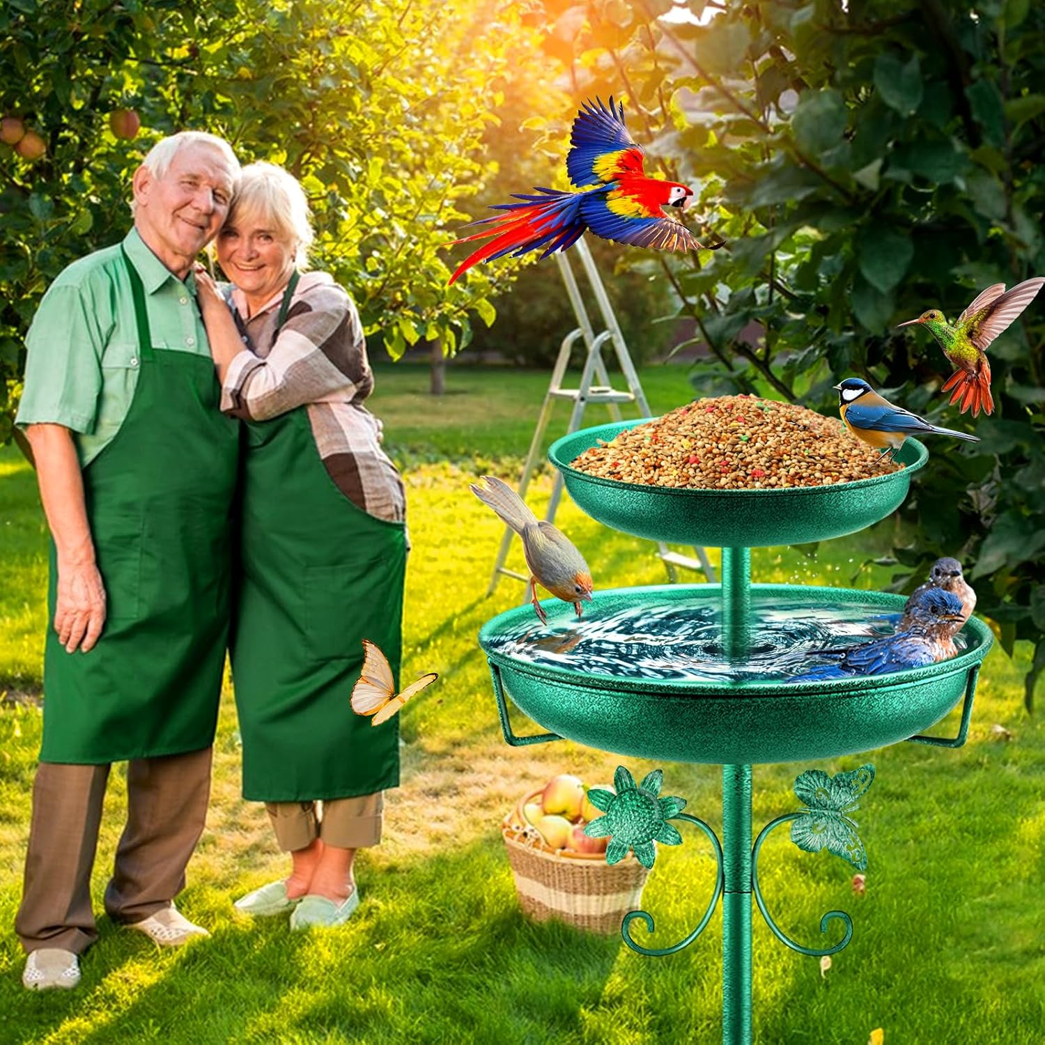 Detalle 2 de Metal Bird Bath for Outside (42In) Double Vintage Freestanding Birdbath & Feeder with 5‑Pronged Base