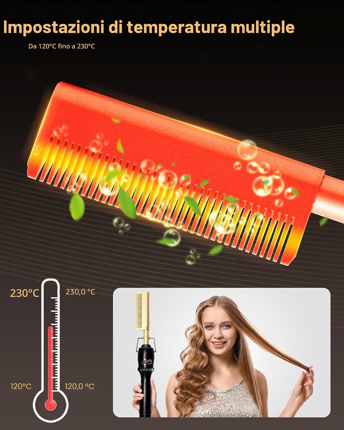 Thumbnail 3 de UKLISS Spazzola per capelli: spazzola elettrica lisciante 120–230°C per capelli afro, doppia tensione, viaggio