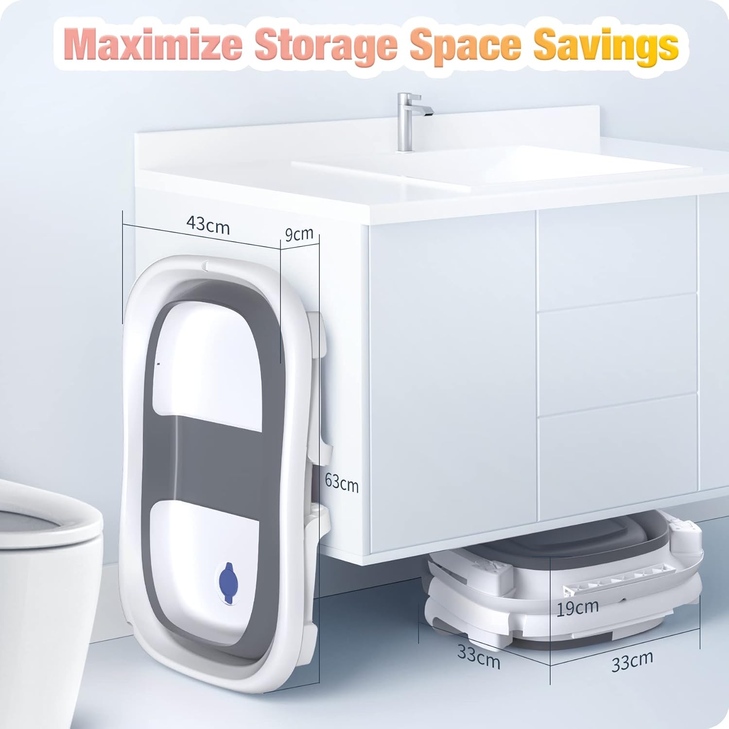 Thumbnail 6 de RABB 1ST 1st Baby Badewanne faltbar grau – tragbare Babywanne mit rutschfester Matte und Ablassloch