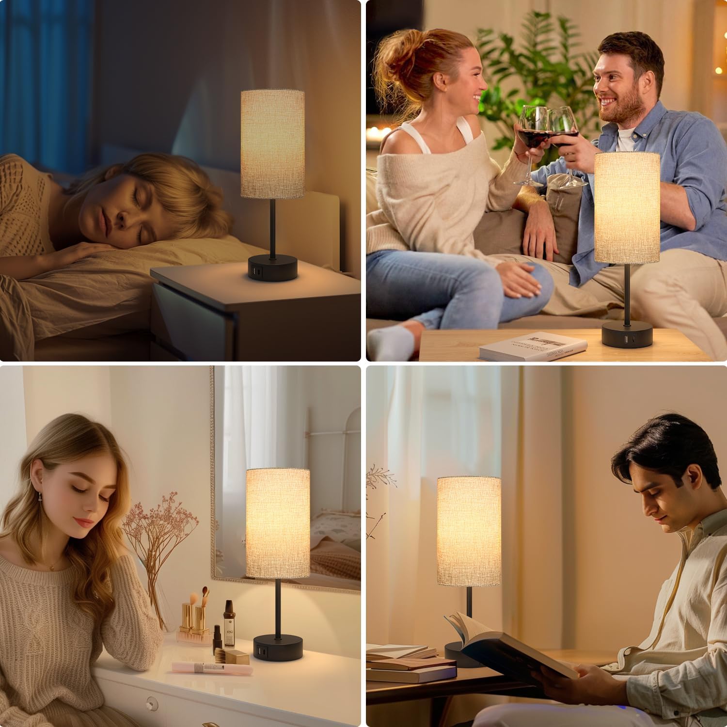 Thumbnail 6 de STANBOW TBL5 dimbare bedlamp met linnen kap en USB-A- en USB-C-poorten