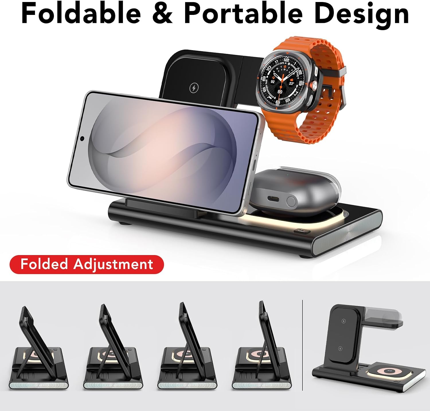 Detalle de Samsung Wireless Charging Station 3-in-1: Foldable 3-in-1 with Nightlight (S26/S25/S24/S23/S22, Watch, Buds)