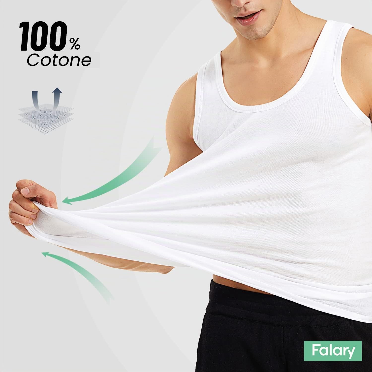Detalle de FALARY Canottiera Uomo 100% Cotone — Pacco da 3/5, comfort per uso quotidiano e sportivo