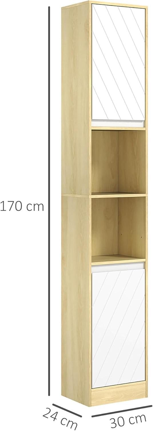 Detalle de HOMCOM Meuble Colonne Salle de Bain à 6 Niveaux – rangement étroit 30 × 24 × 170 cm en chêne et blanc