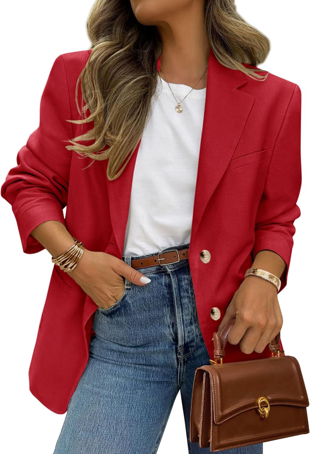 Detalle de PRETTYGARDEN Women's Blazer with Long Sleeves, Notched Lapel and Pockets