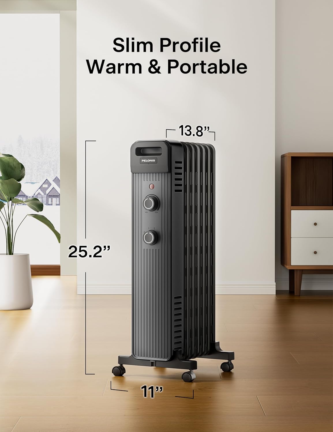 Detalle 2 de PELONIS PSHO15M2AUB Oil-Filled Radiant Heater, 1,500W, 3 Heat Modes