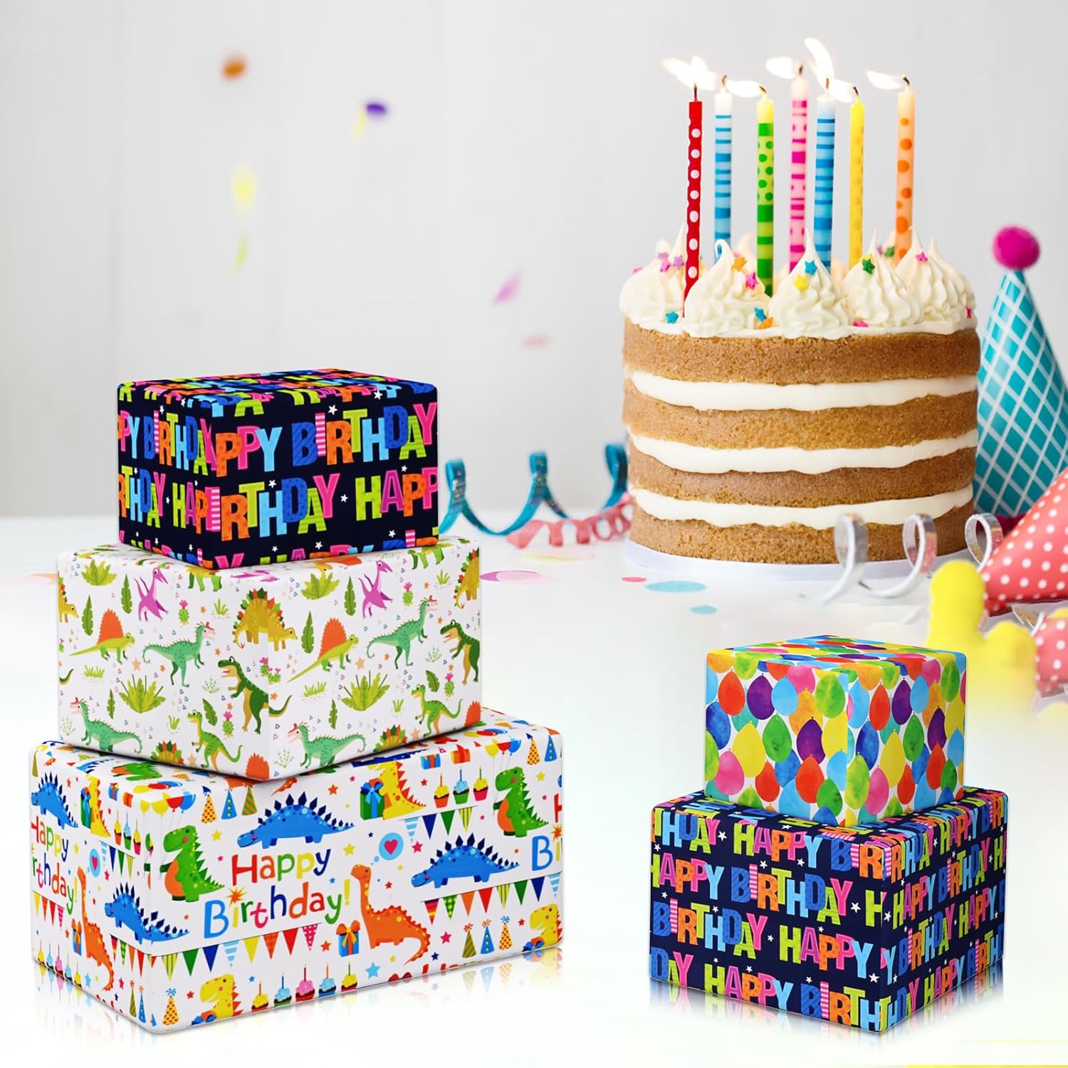 Thumbnail 5 de HAMOHTE Geschenkpapier Geburtstag Kinder – 5 Rollen (43 cm x 300 cm) mit Cartoon-Design, recycelbar