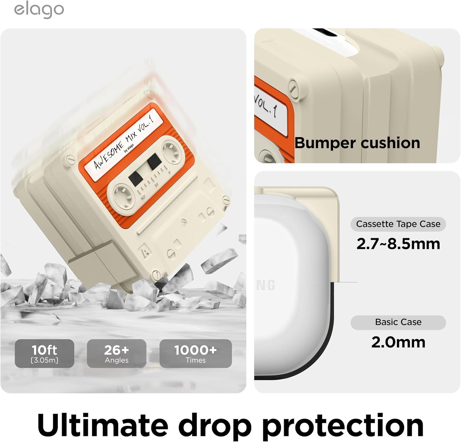 Detalle de elago Coque cassette rétro en silicone pour Samsung Galaxy Buds FE, 2 Pro, 2, Pro, Live