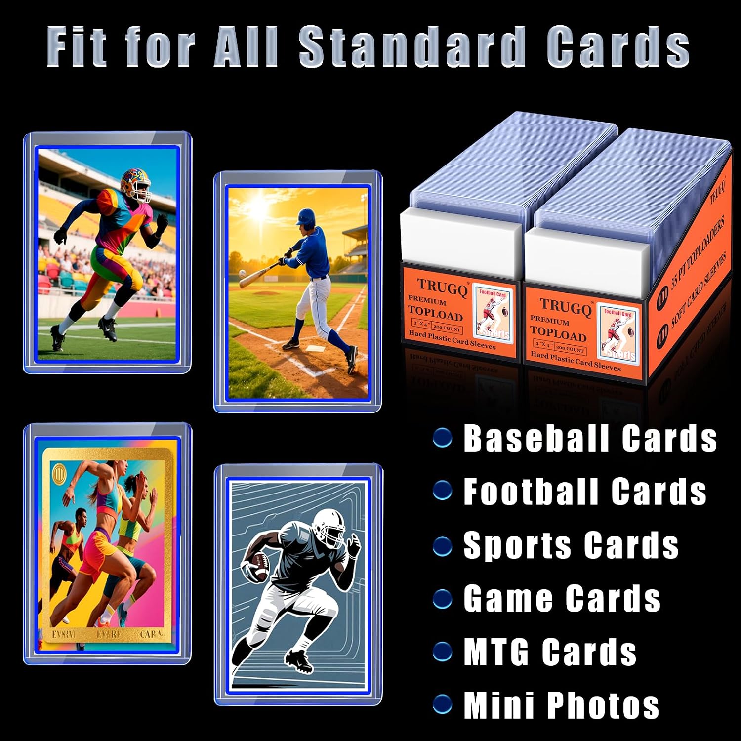 Detalle 2 de TRUGQ 400 Card Sleeves Top Loads: 200 Hard Top Loaders + 200 Soft Sleeves for 3" x 4" Cards