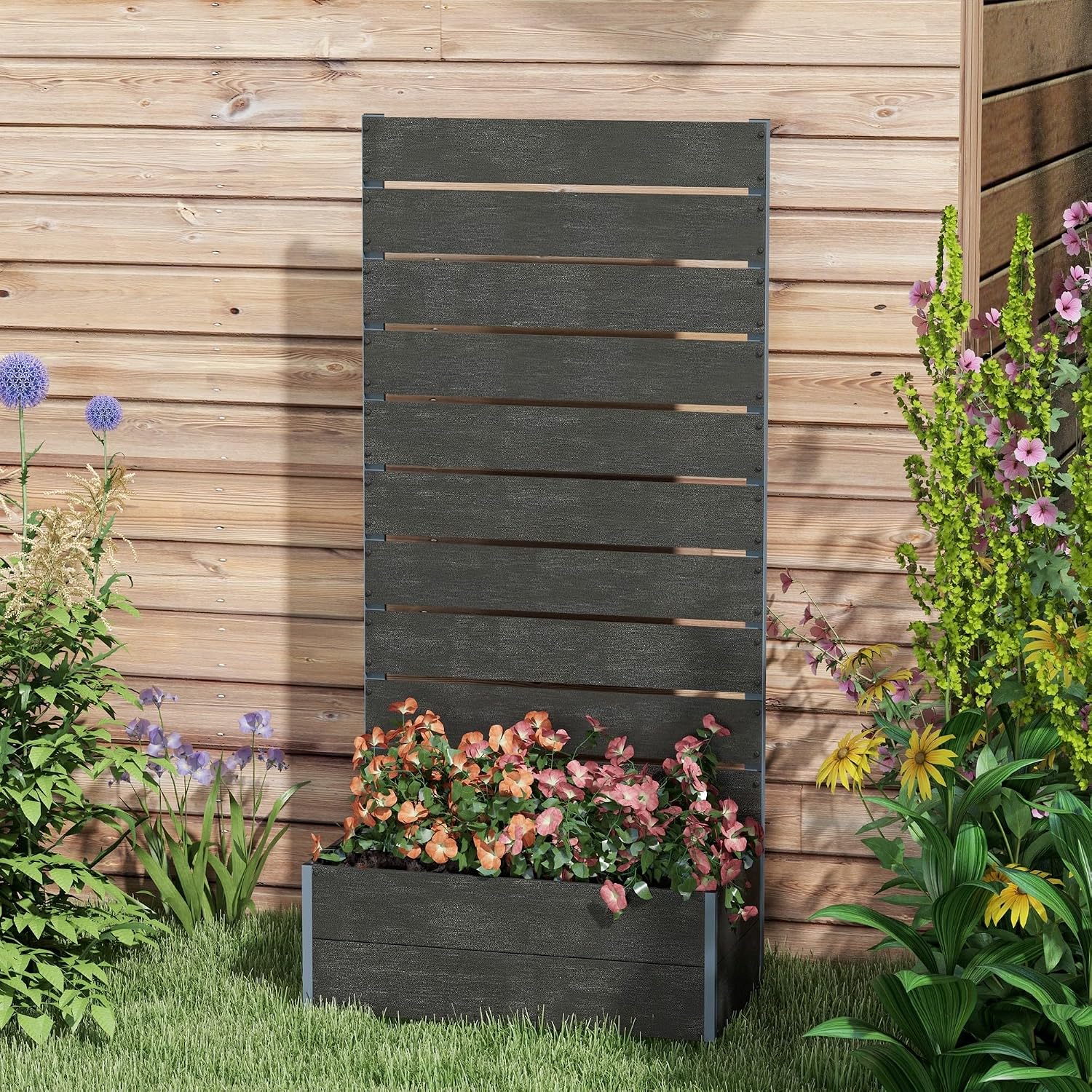 Thumbnail 6 de Outsunny 84H-084V00BK Garden Planter with Trellis, Black, 72 x 38 x 150cm