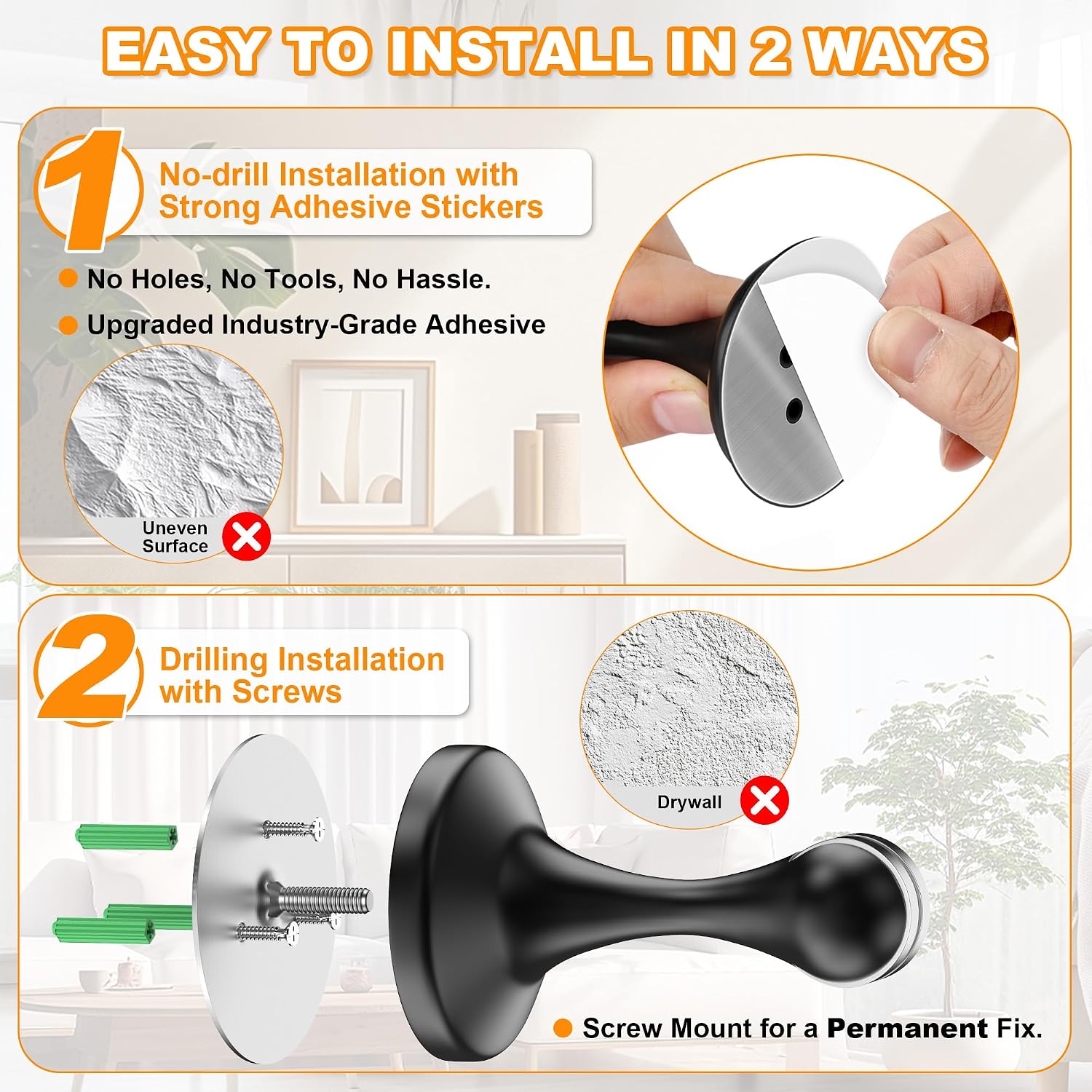 Detalle de Crosize Magnetic Door Stoppers, 2-Pack Stainless Steel, Black