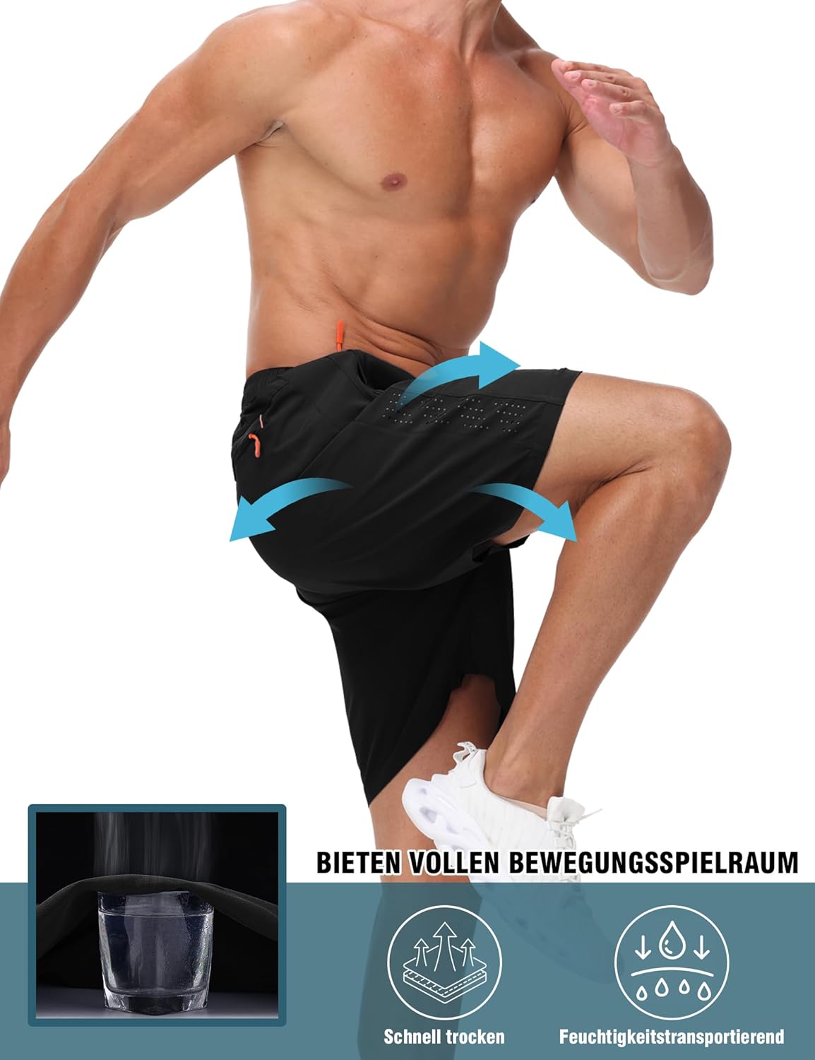 Thumbnail 1 de kuzwufs Herren Sporthose Kurze – Atmungsaktive Dry-Fit Lauf-Shorts mit Reißverschlusstaschen (2er Pack)