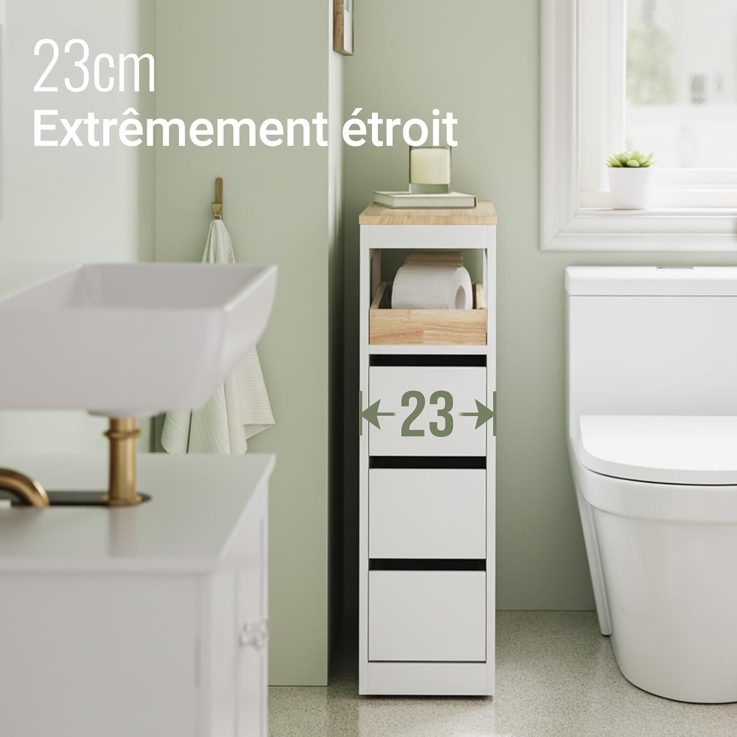 Detalle 1 de SoBuy BZR54-II-W meuble colonne 65x23x82 cm