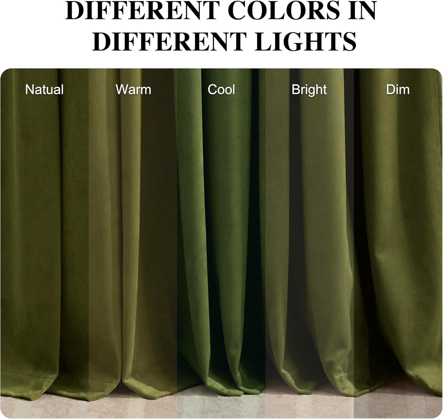 Thumbnail 6 de RYB HOME Moss Green Velvet Curtains, 2 Panels, 90 Inches Long – Luxurious Window Treatment