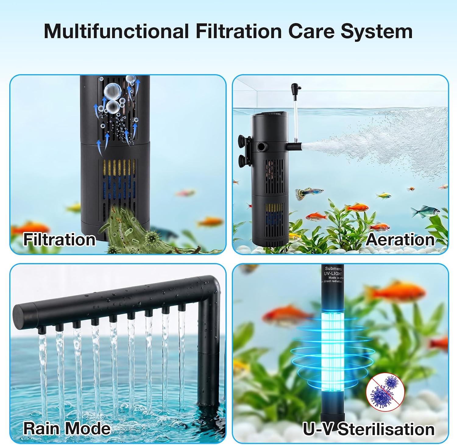 Detalle de Aquapapa U-V Fish Tank Filter: 8W, 500L/H Internal Filter with 6-Layer Filtration and UV Sterilisation