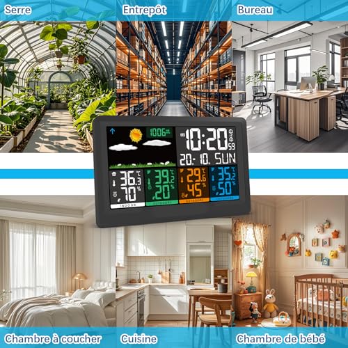 Thumbnail 6 de Station météo sans fil Qxmcov avec 3 capteurs et écran couleur – précision intérieur/extérieur
