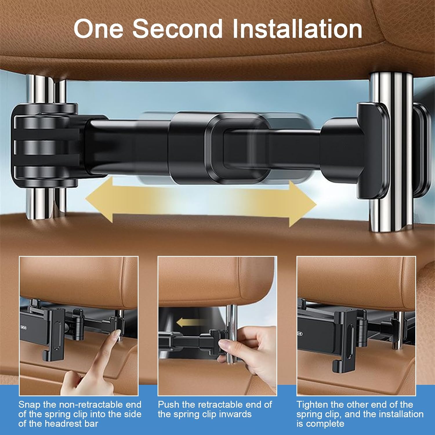 Detalle de Marjoramy Car Headrest Tablet Holder with 360° Swivel Mount (Universal 4.7–12.9" tablet size)