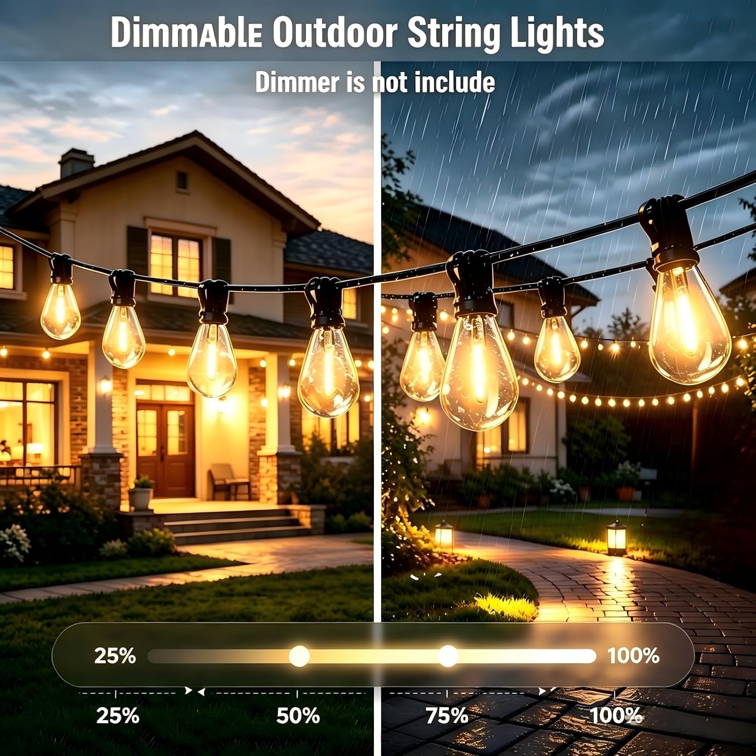 Detalle de smareal 200FT Outdoor String Lights, 2700K Warm White, IP65, Shatterproof S11 LEDs