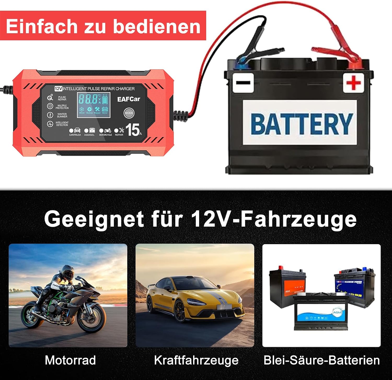 Detalle de EAFCar 15A 12V Smart KFZ-Ladegerät