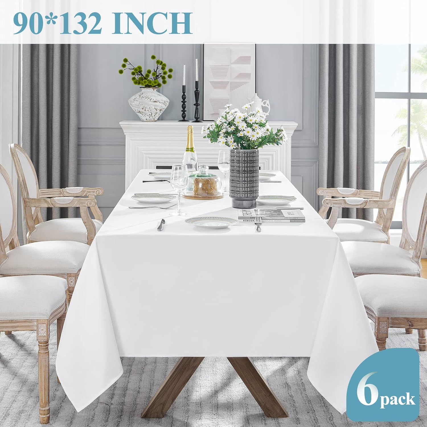 Detalle de VidaFete Table Cloth 6 Pack 90x132 inch Rectangular White Polyester Tablecloths