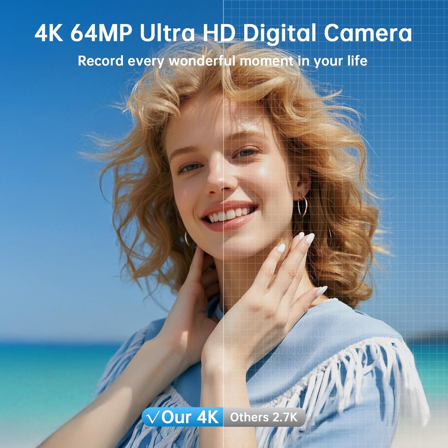 Thumbnail 1 de Fotocamera digitale compatta con WiFi, 4K e 64 MP, schermo flip 180° e zoom 16x (include scheda 32GB)
