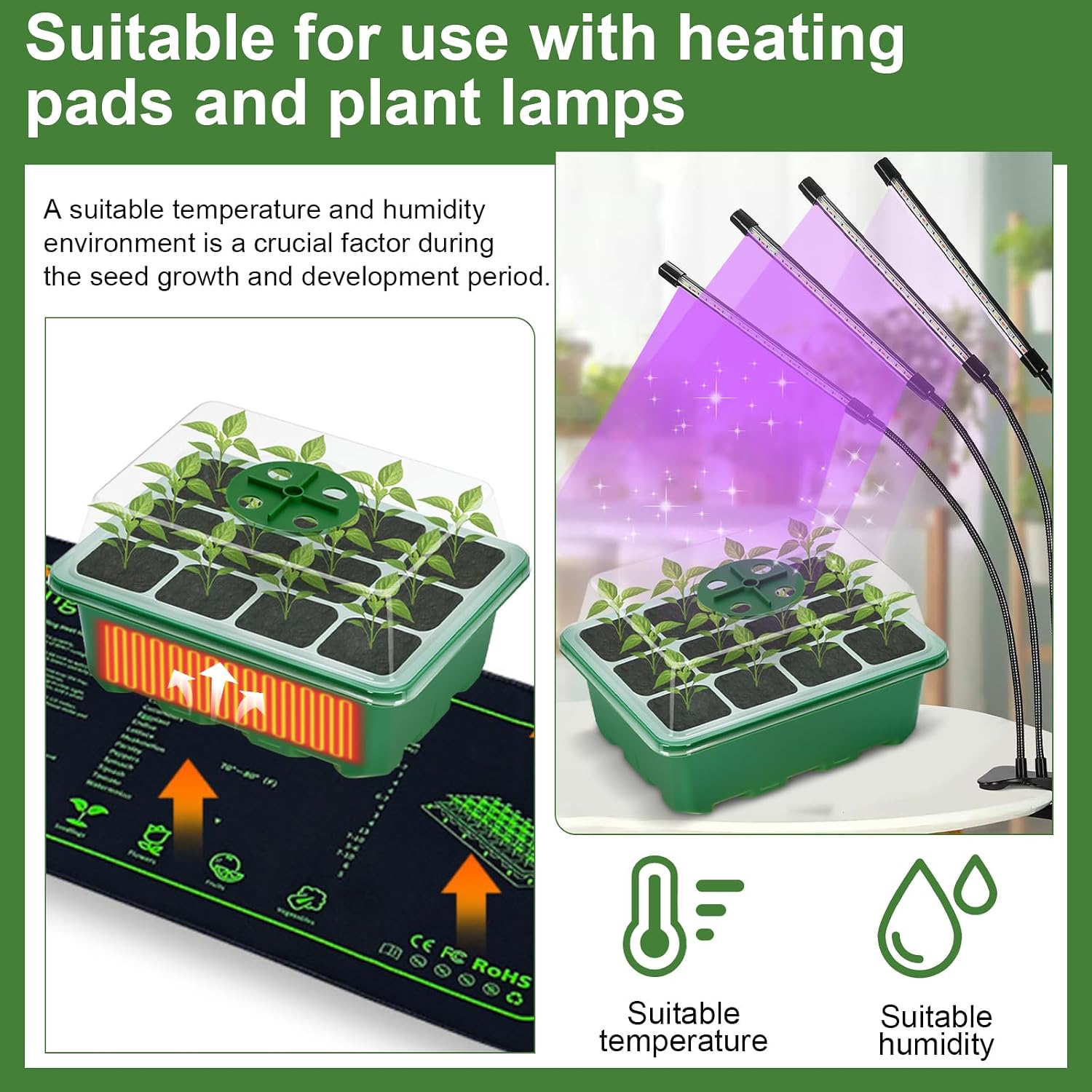 Detalle de Lychee Seed Trays, 10 Pack 120 Cells Propagator with Lidded/Rotatable Vent Design for Greenhouse & Gardens