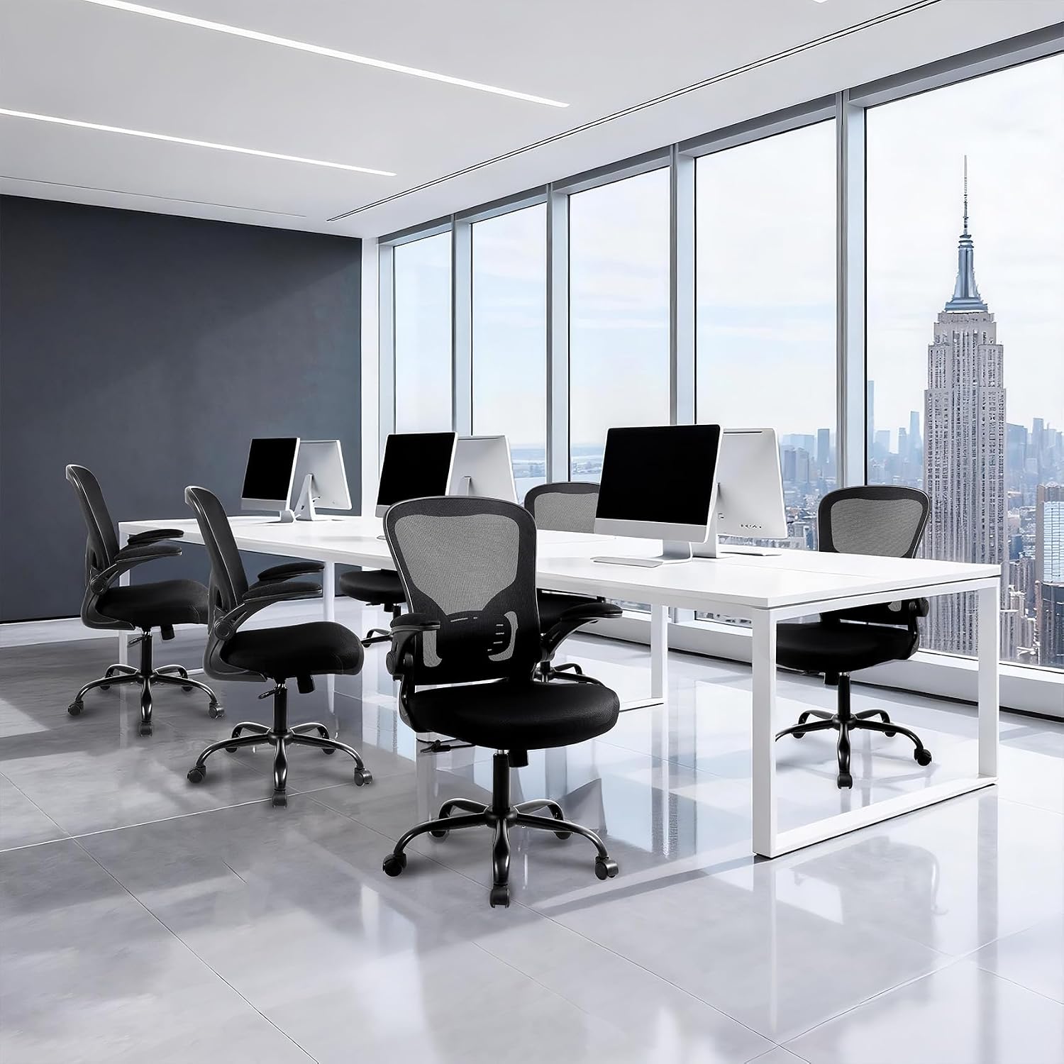 Detalle 2 de Youhauchair YC-5001BK Mesh Office Chair with Lumbar Support and Flip-up Arms