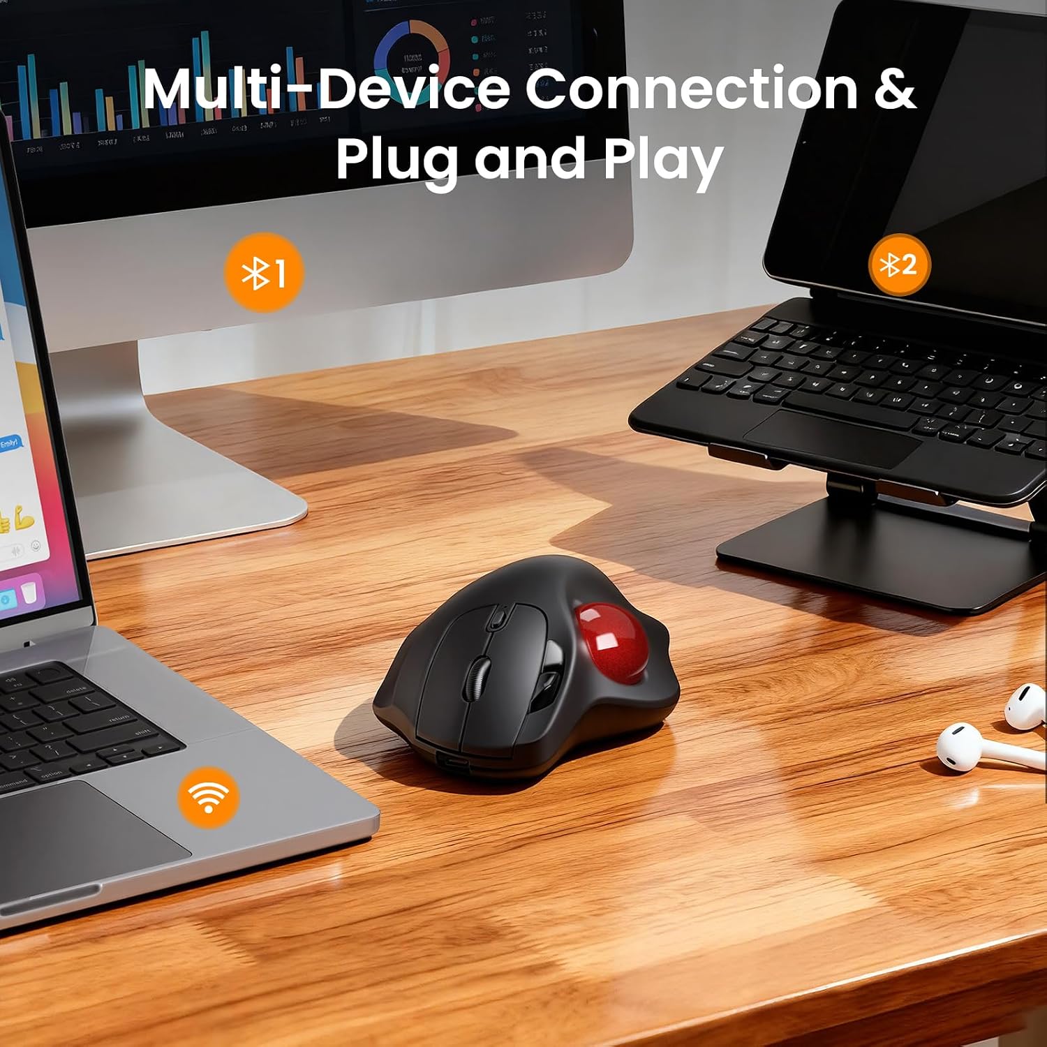 Thumbnail 2 de SABLUTE MAM2 Wireless Trackball Mouse (Rechargeable, Bluetooth + USB, for up to 3 devices)