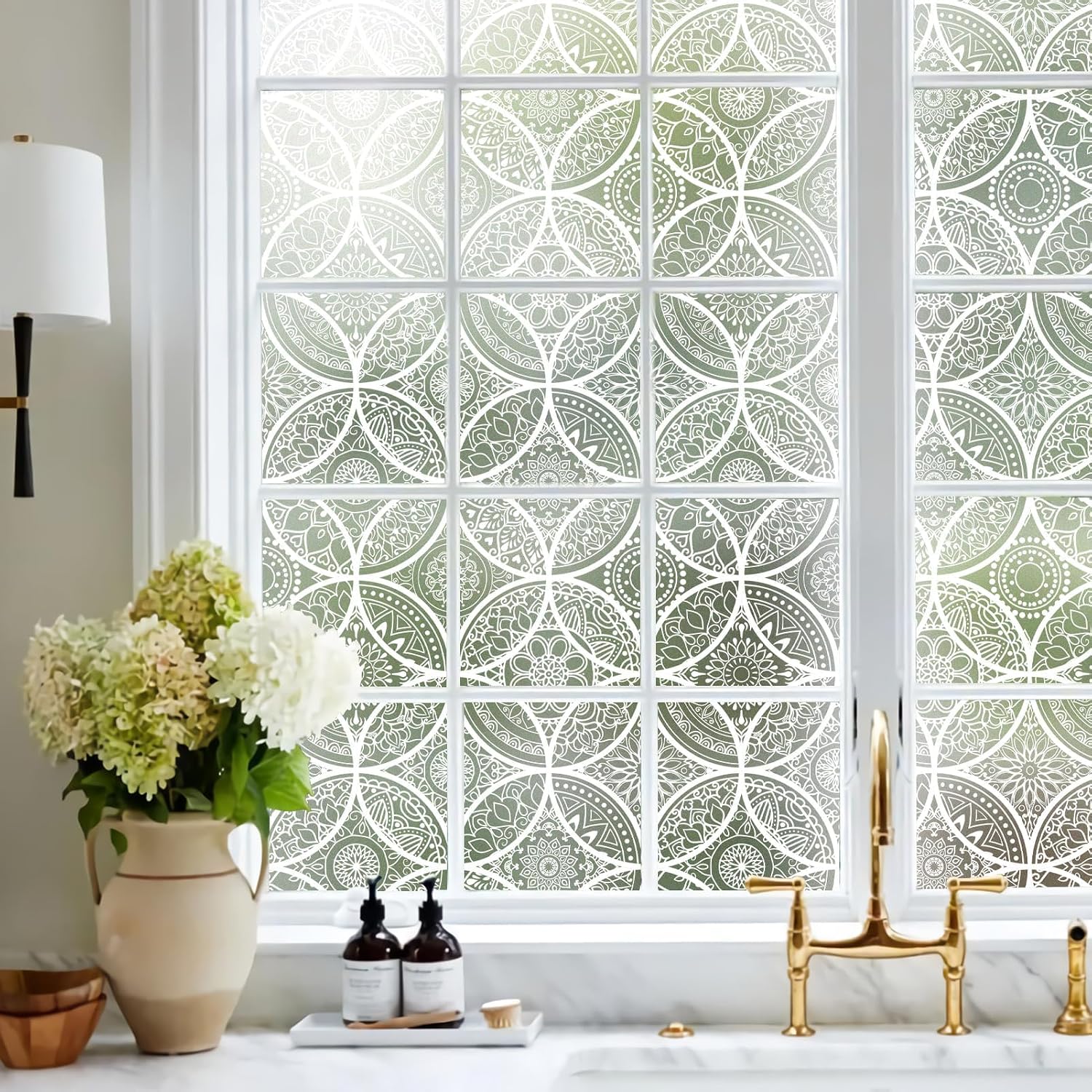 Detalle de dktie Window Film Vinyl Non Adhesive Privacy Film (Stained Glass) for Bathroom & Shower Door, 90x200cm, White