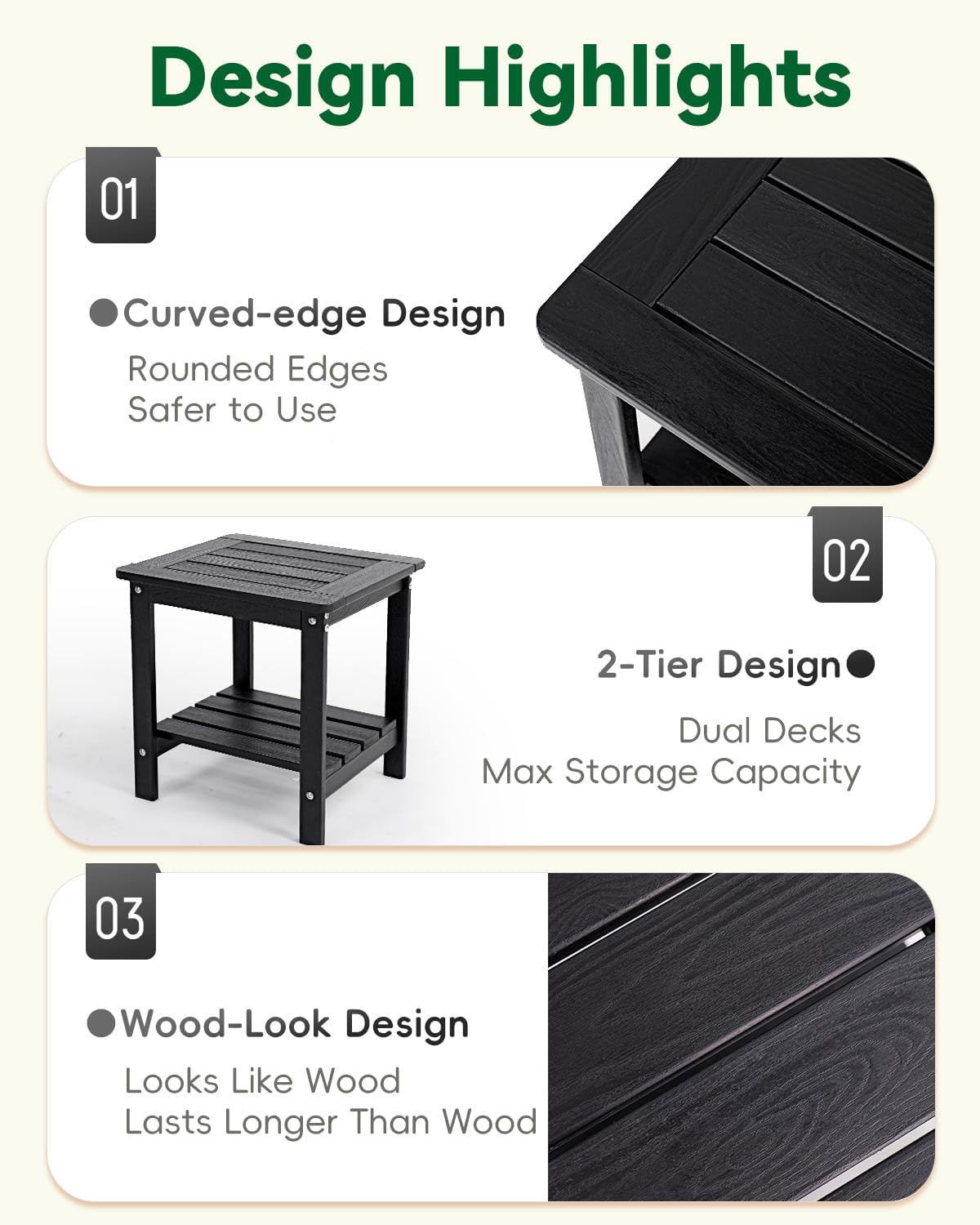Thumbnail 5 de Kibaso ODST2741E 2-Tier Outdoor Side Table, Black HDPE Wood-Look