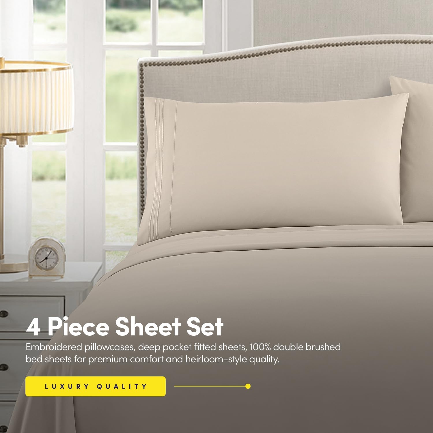 Thumbnail 3 de Sweet Home Collection 1500 Supreme Collection Queen Sheet Sets (Beige Cream) with Deep Pocket Elastic Corners