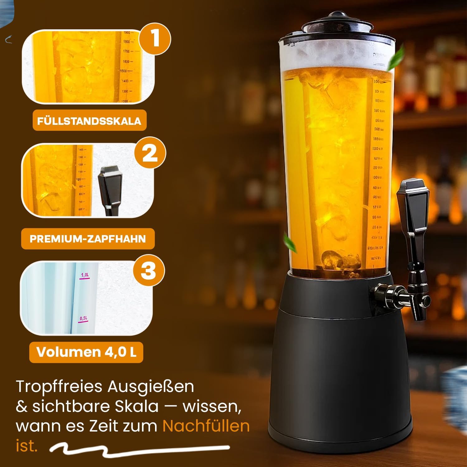 Thumbnail 1 de Biertower 4,0 Liter – Kult Biersäule mit LED-Beleuchtung & Eiskühlung
