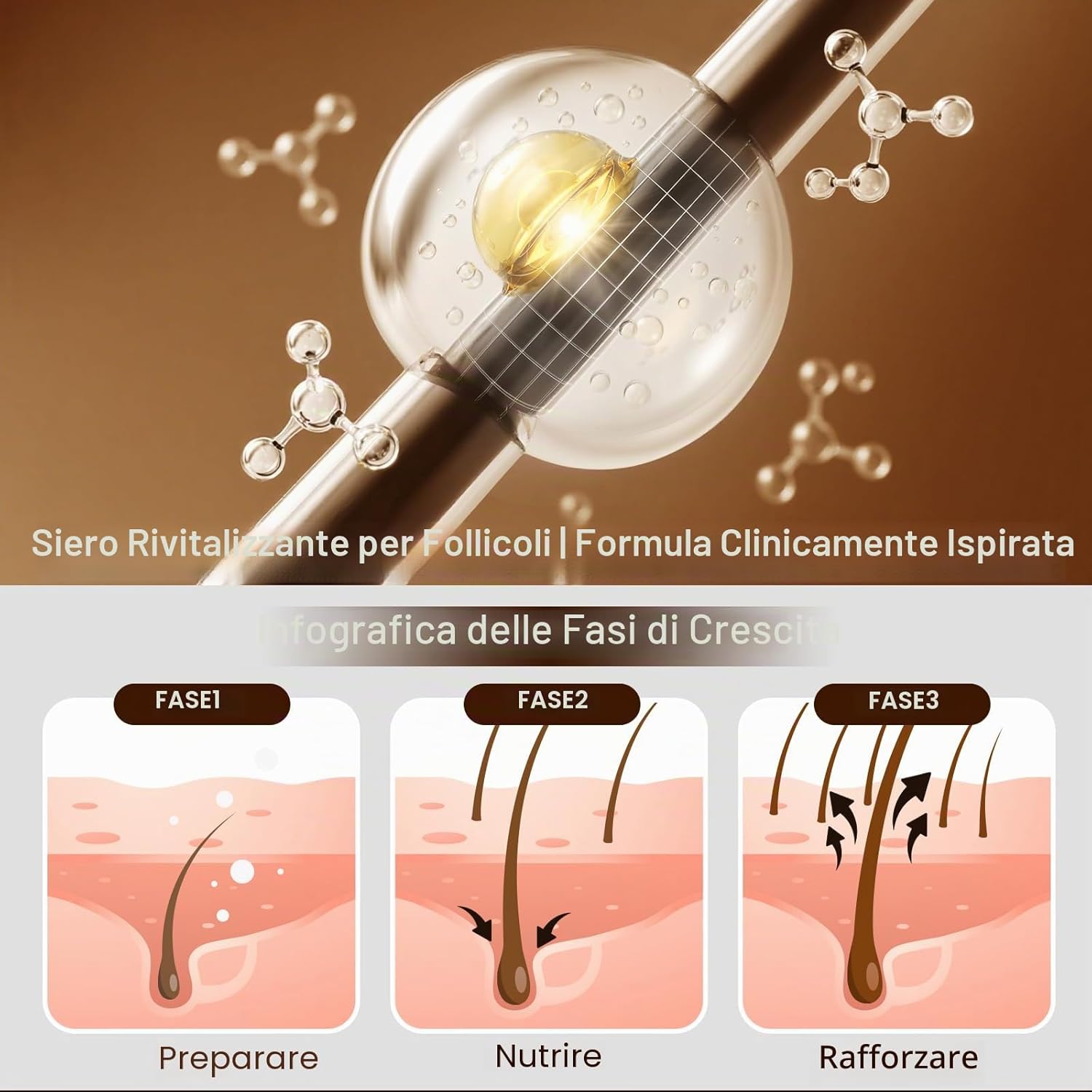 Detalle de Spray Siero per la Crescita dei Capelli 60 ml con Olio di Rosmarino, Olio di Ricino e Biotina