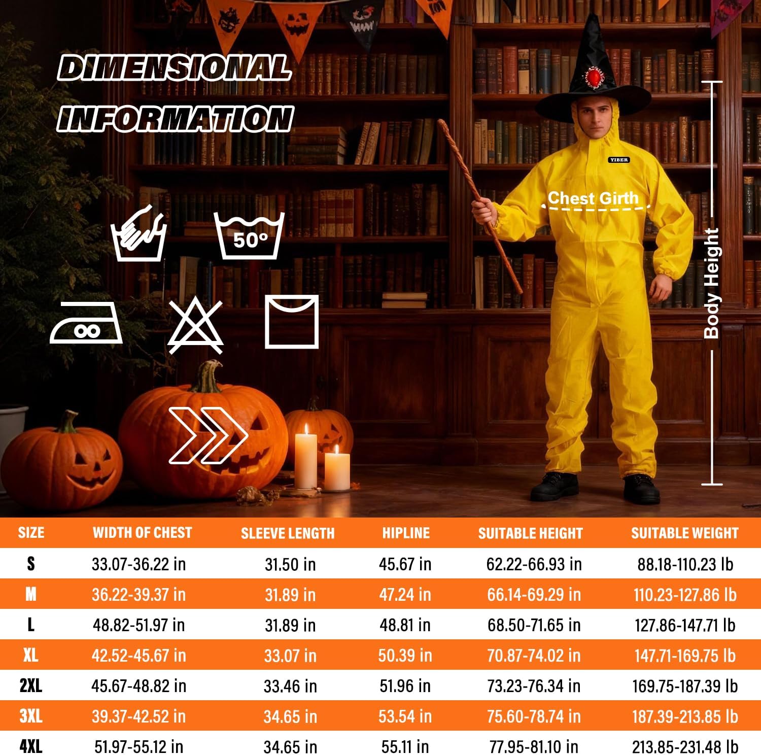 Thumbnail 3 de YIBER Disposable Coverall, Yellow XX-Large, Lightweight Polypropylene, Zipper