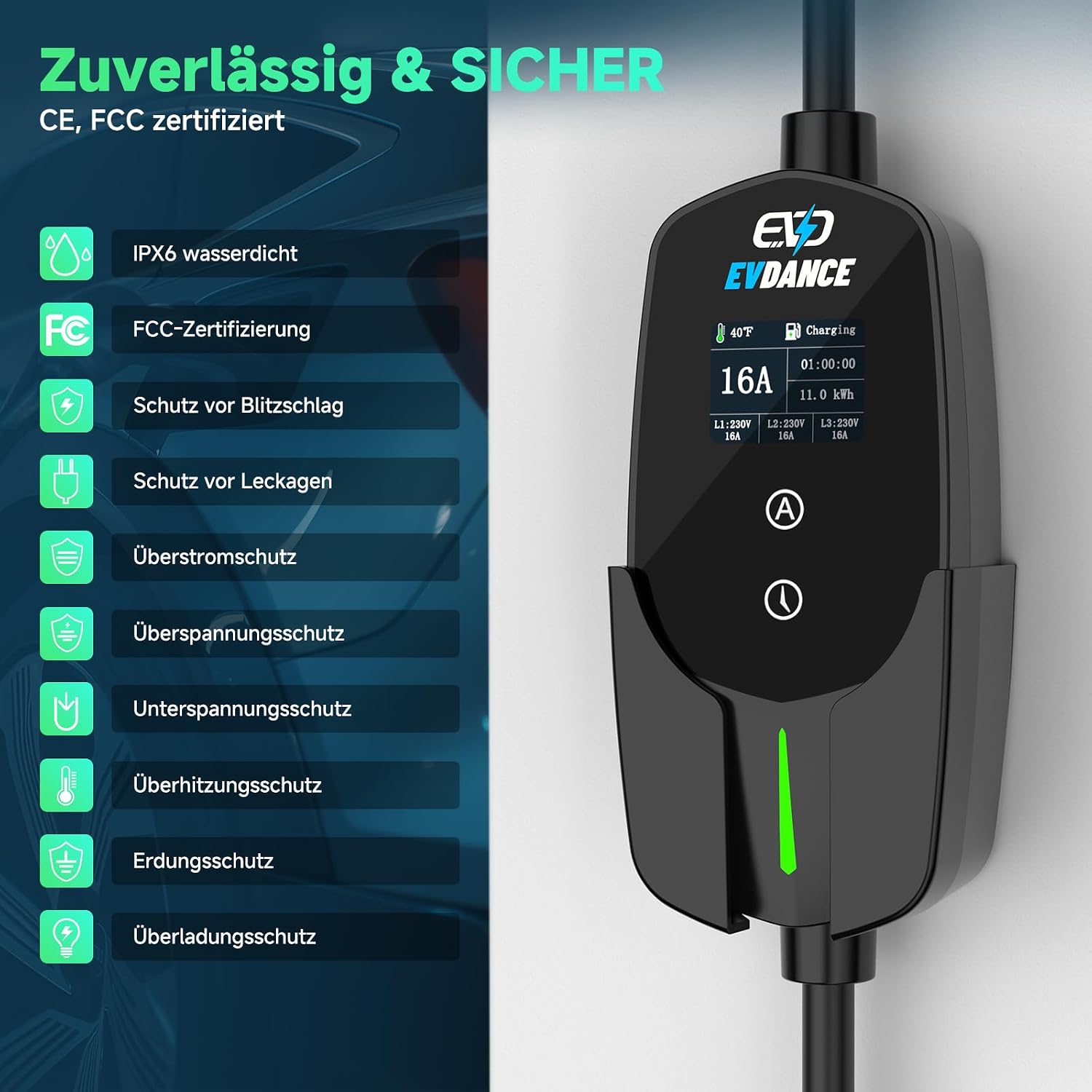 Detalle 2 de EVDANCE E-Auto Wallbox 11 kW Typ 2 16 A
