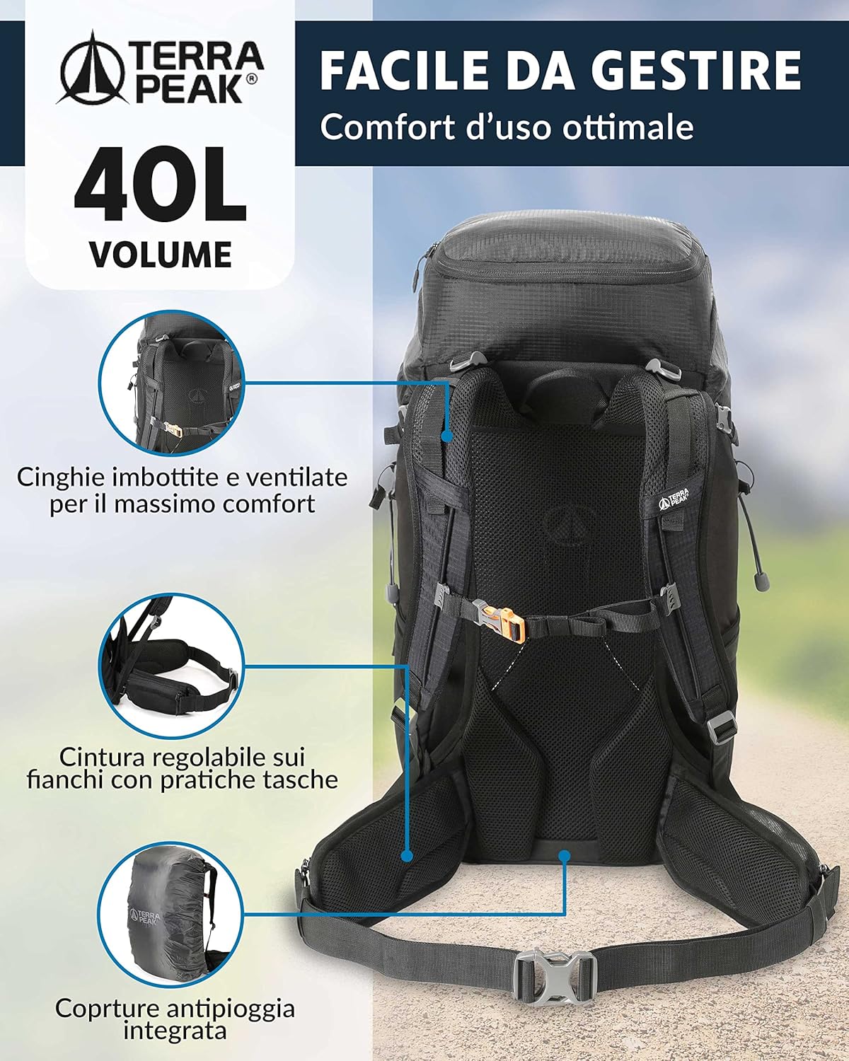 Thumbnail 3 de Terra Peak AIRANT Zaino da trekking impermeabile con ventilazione Dynamic Air Flow (20/30/40 litri)
