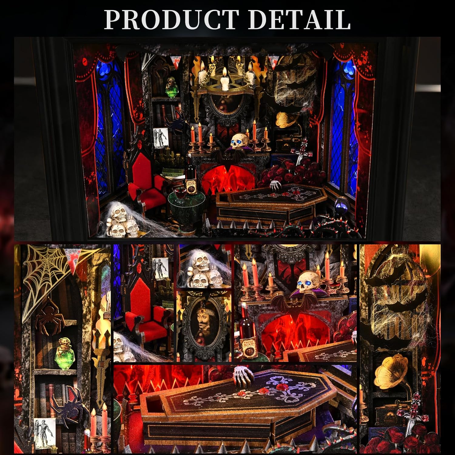 Thumbnail 1 de ETKVR Book Nook Kit: Angolo lettura gotico Dracula in cornice – una libreria che prende vita