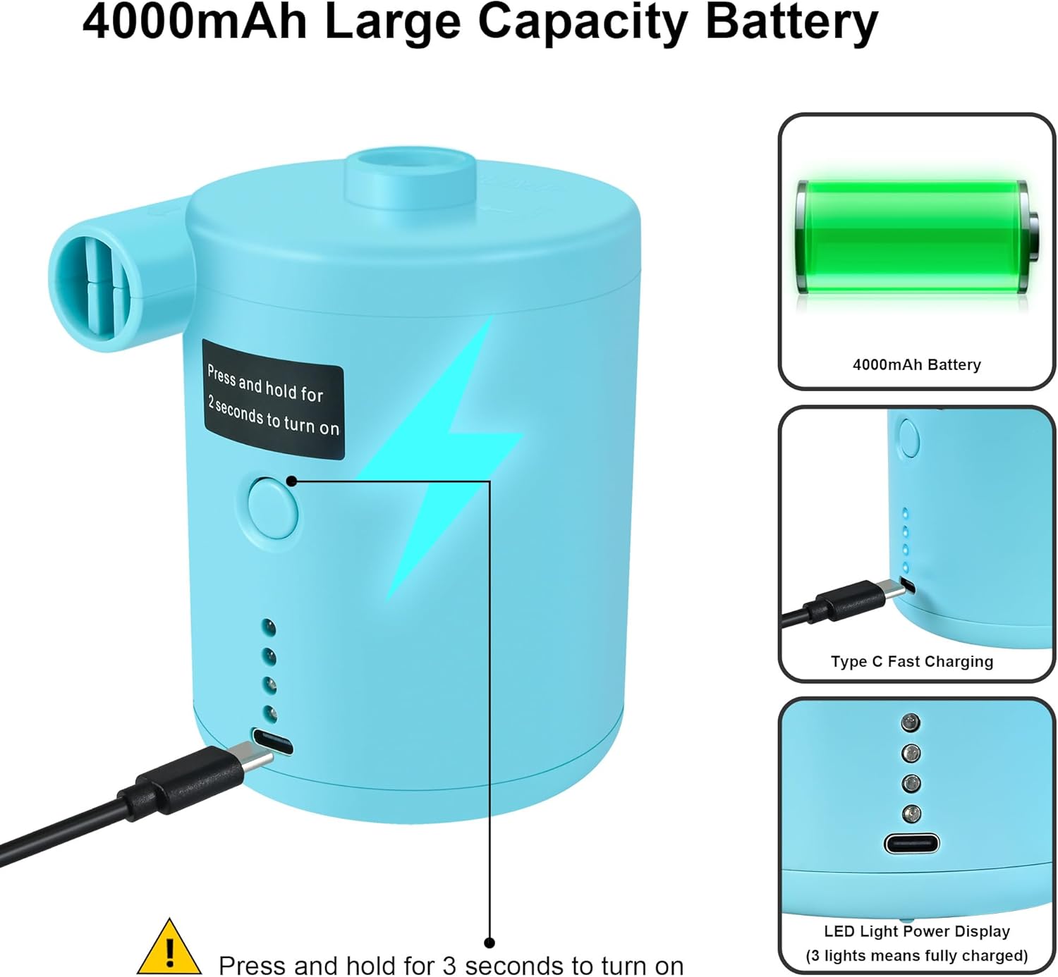 Thumbnail 5 de Air Pump for Air Mattress and Inflatables: Compact, High-Output Inflator with 4 Nozzles