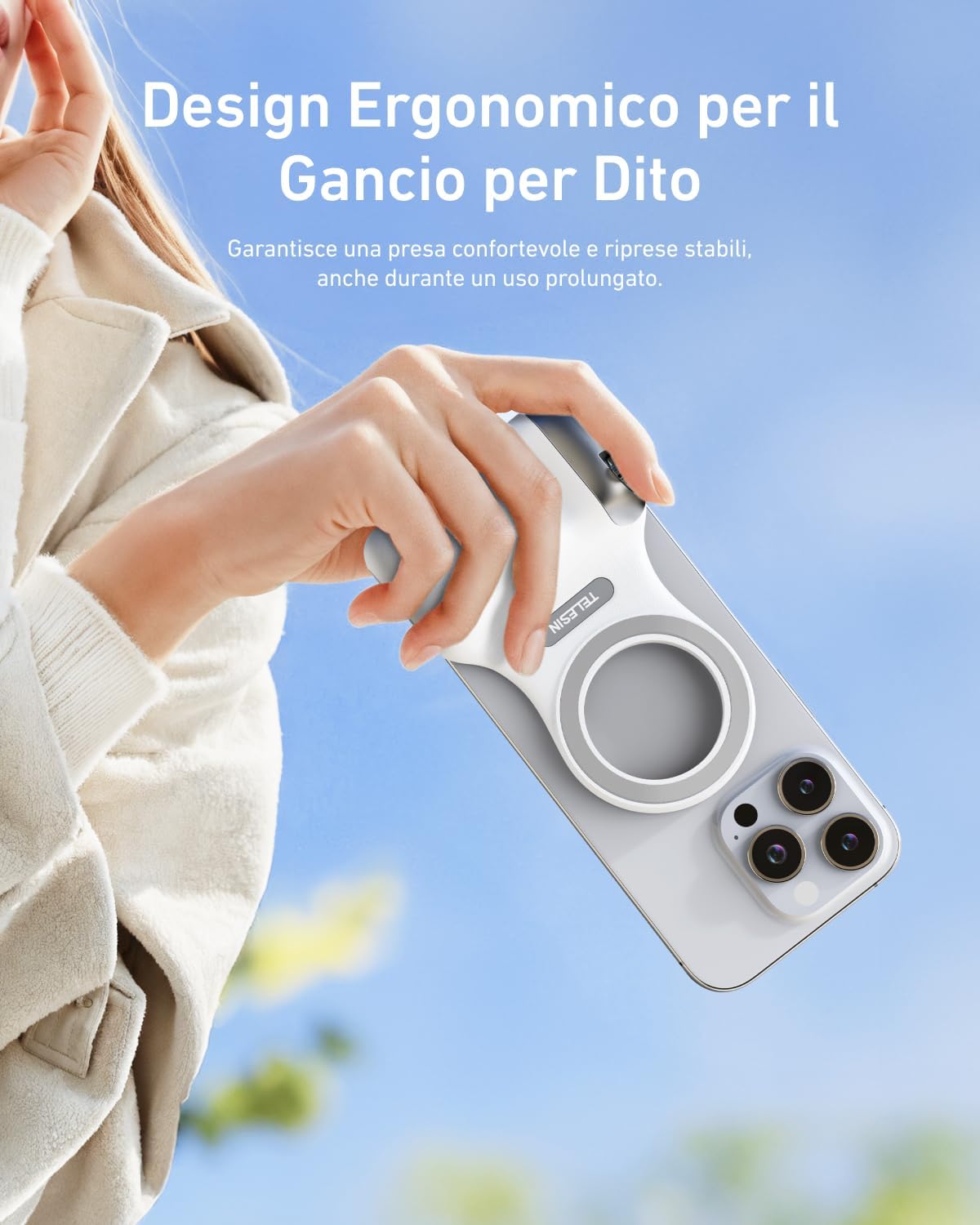 Thumbnail 3 de TELESIN Fun Shot Impugnatura Smartphone + TELESIN C03 Luce Magnetica per Selfie (Bianco) Set