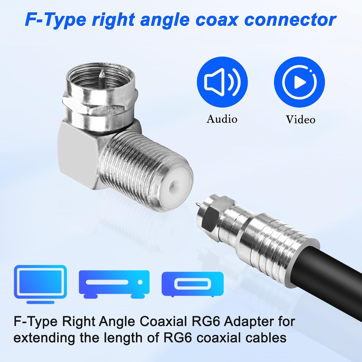 Thumbnail 3 de MEIRIYFA 90 Degree F-Type Coaxial Connector – Right Angle RG6 Adaptor (10 Pack)