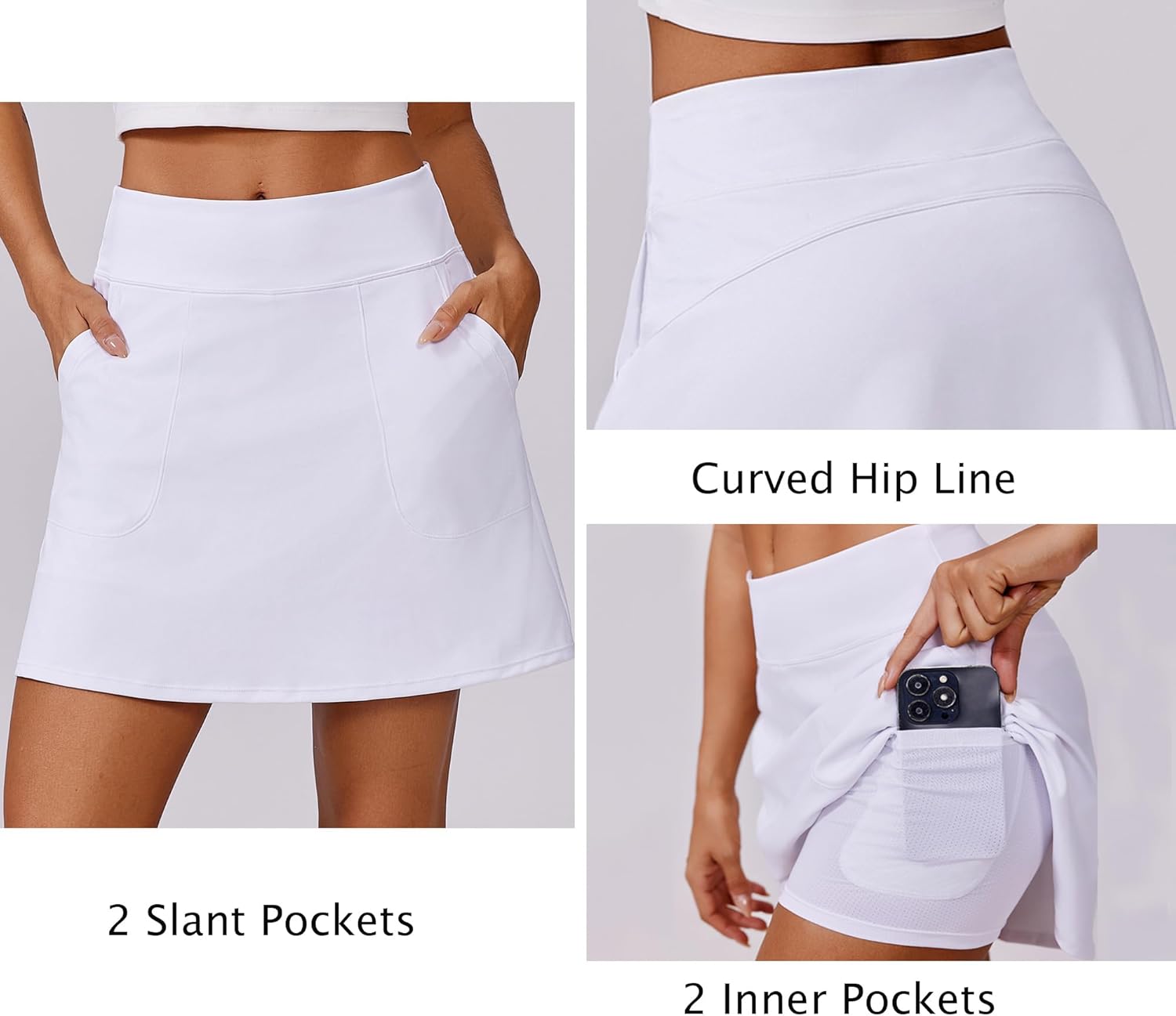 Detalle de PINSPARK 17" Golf Skorts for Women — High-W waist, UPF 50+, 4 Pockets, Quick-Dry Athletic Skirt
