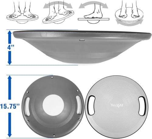 Detalle de Yes4All Tavola d'equilibrio oscillante in plastica (Starlight Silver) para terapia física y entrenamiento de core