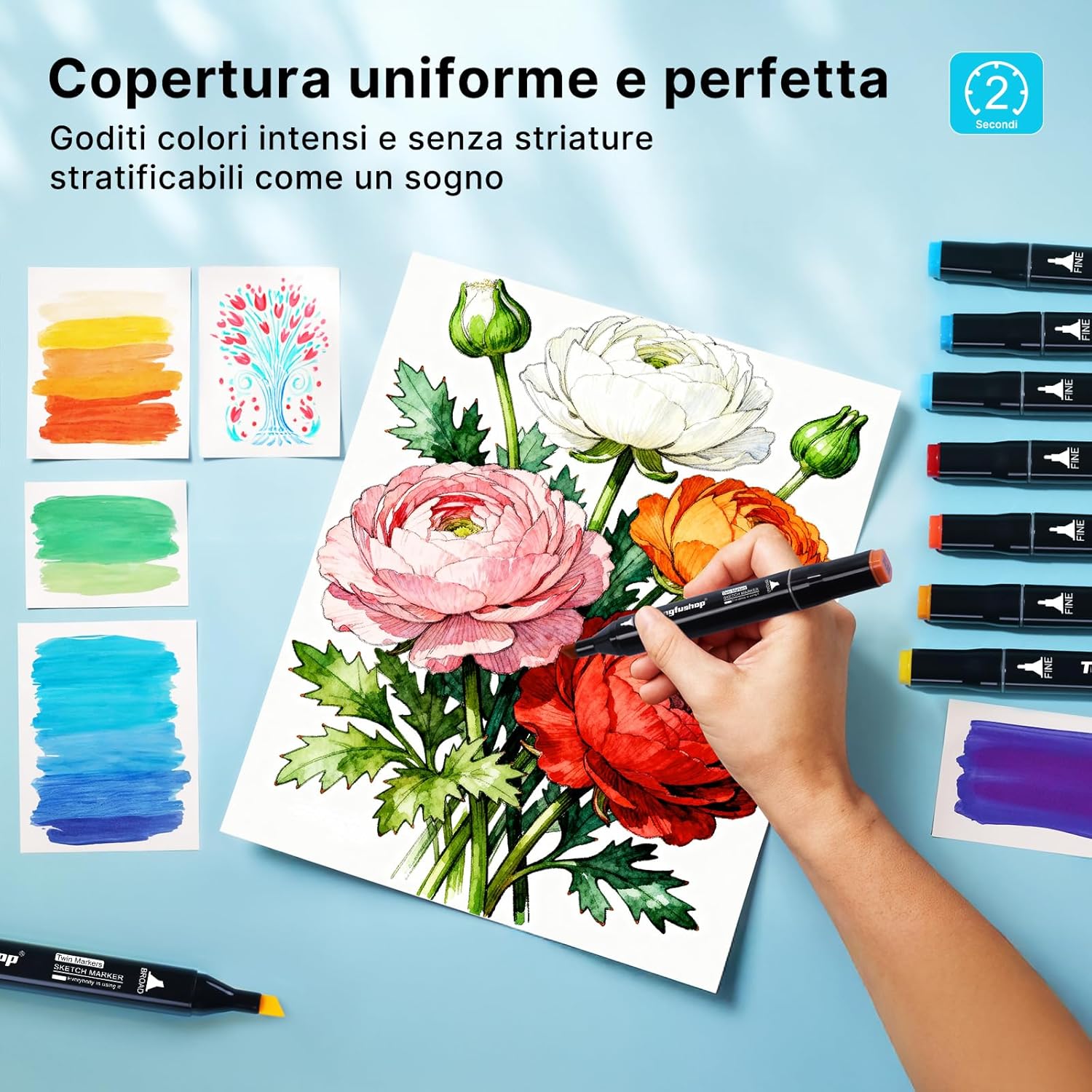 Thumbnail 3 de Tongfushop Filzstifte Marker Set, 80 Farben Alkohol Marker mit Fein- & Breitspitze