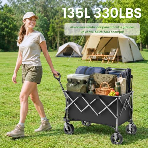 Detalle de Carrito de Camping Plegable 135 L de RYGEO: 150 kg, ruedas 360°, asa telescópica