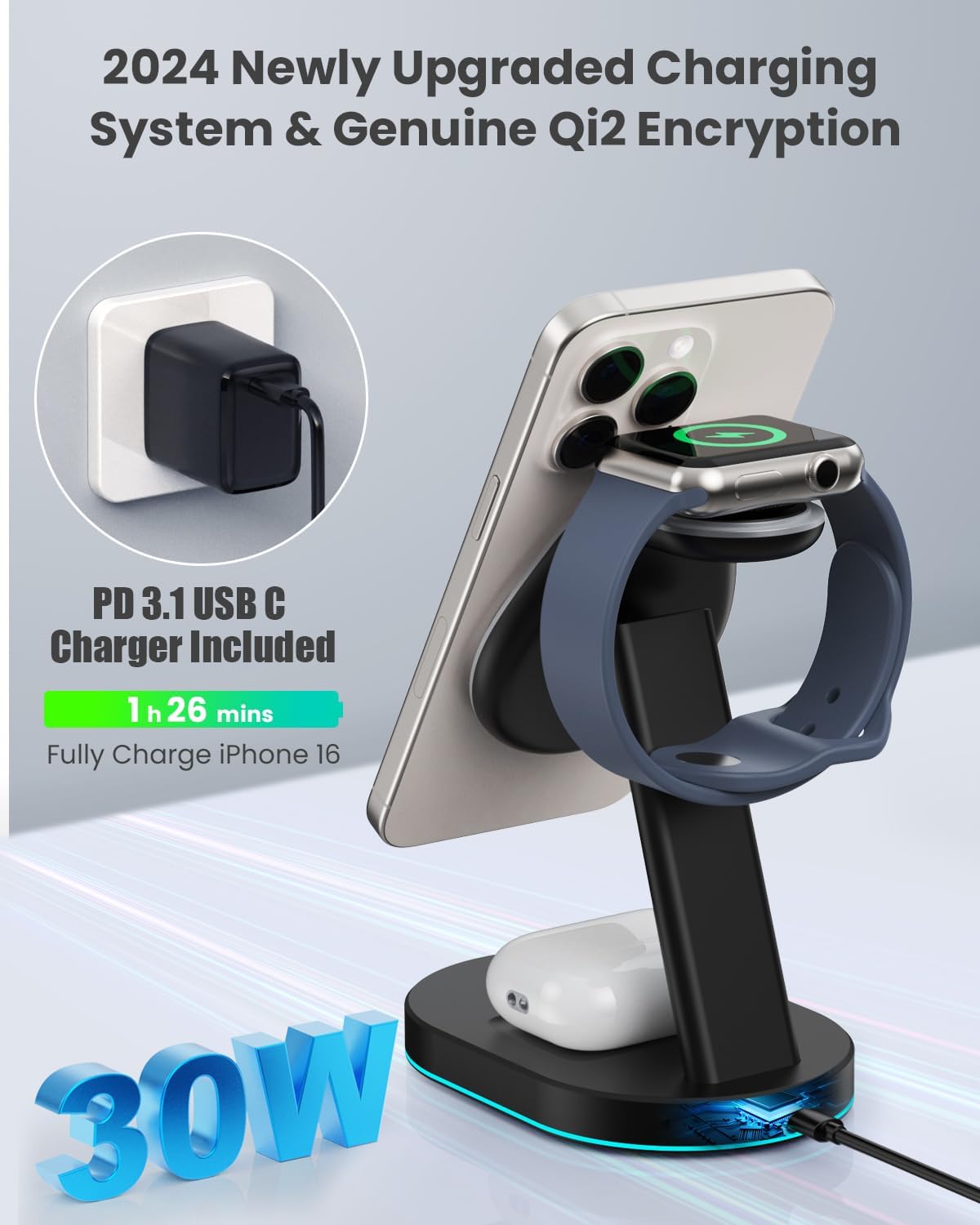 Thumbnail 1 de 3-in-1 Wireless Charger 15W Qi2 for iPhone